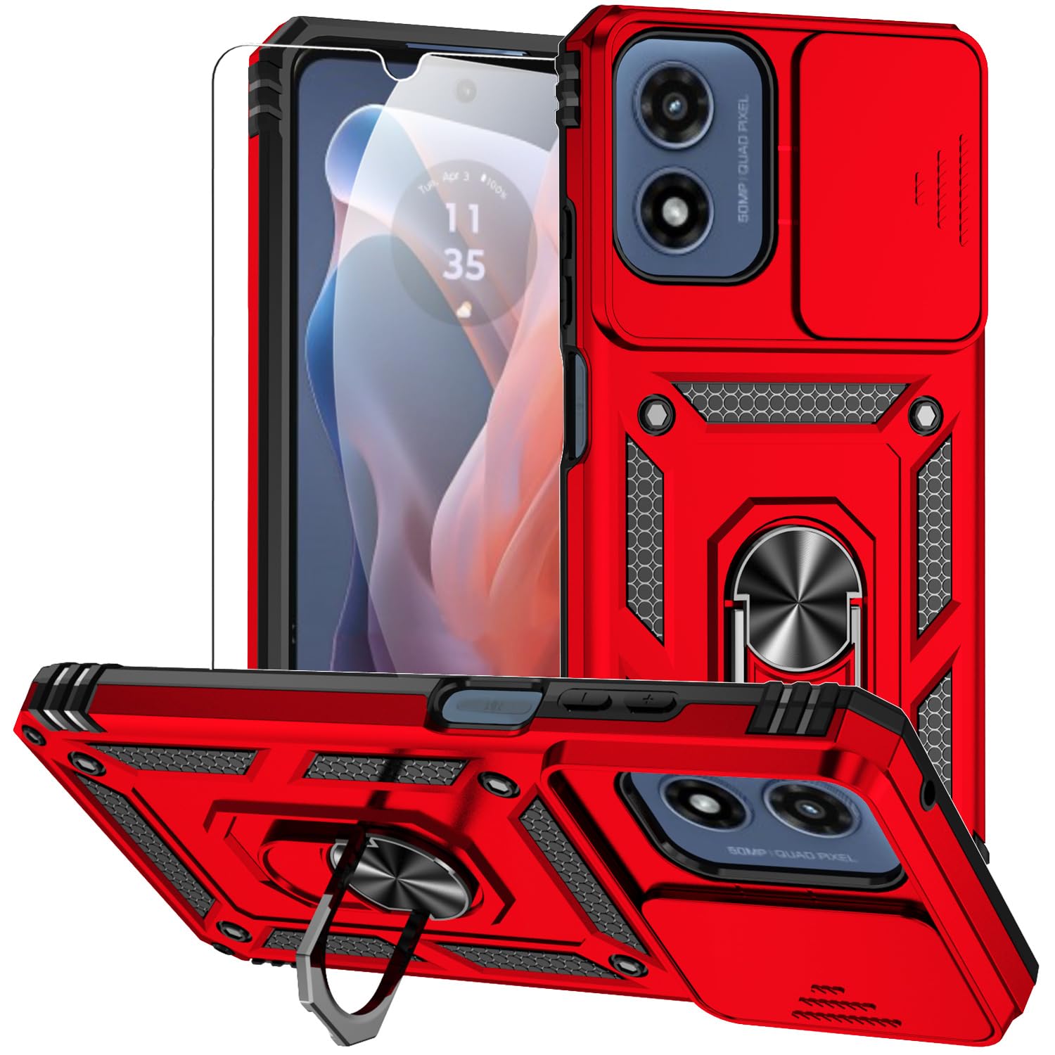 for Moto G Play 5G 2024 Case,Moto G 5G 2024 Case,with Screen Protectors and Camera Cover,[Military Grade] 16ft.Drop Tested with Kickstand Protective