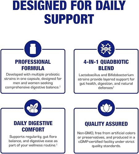 Miniatura 7 de Probióticos digestivos avanzados para mujeres y hombres  Cuadbiótico 4 en 1 para mujeres y hombres con Lactobacillus y Bifidobacterium Probióticos