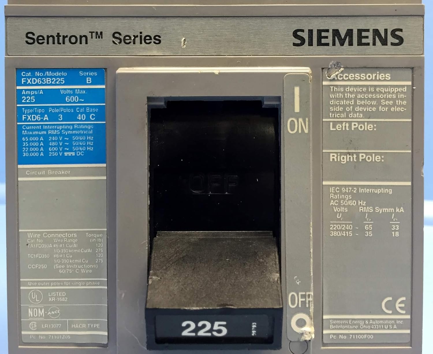 Siemens / Ite / Gould FXD63B225 (ITE) Circuit Breakers