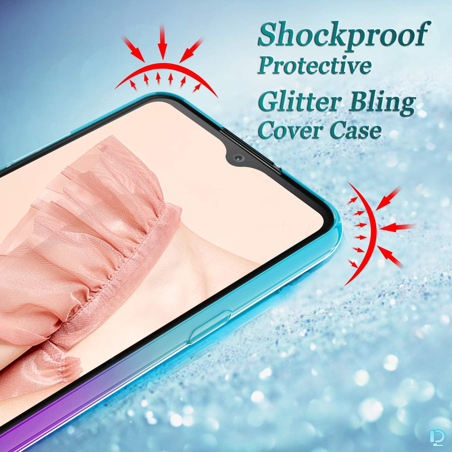 Dzxouui for LG Reflect LTE Case,LG K51 Case,Protective Cover for Girls Women Clear TPU Sparkle Moving Quicksand Glitter Bling Cute Phone Cases for LG Q51 / Reflect LTE(L555DL)(Teal/Purple)