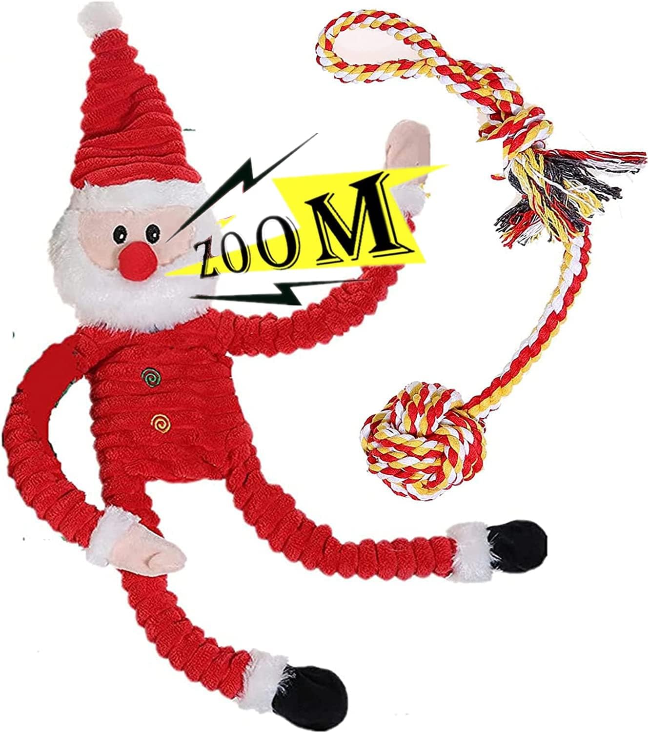 BoomBone Christmas Dog Toy 2 Pack, Small Dog Rope Toy and Plush Santa Dog Squeaky Toy