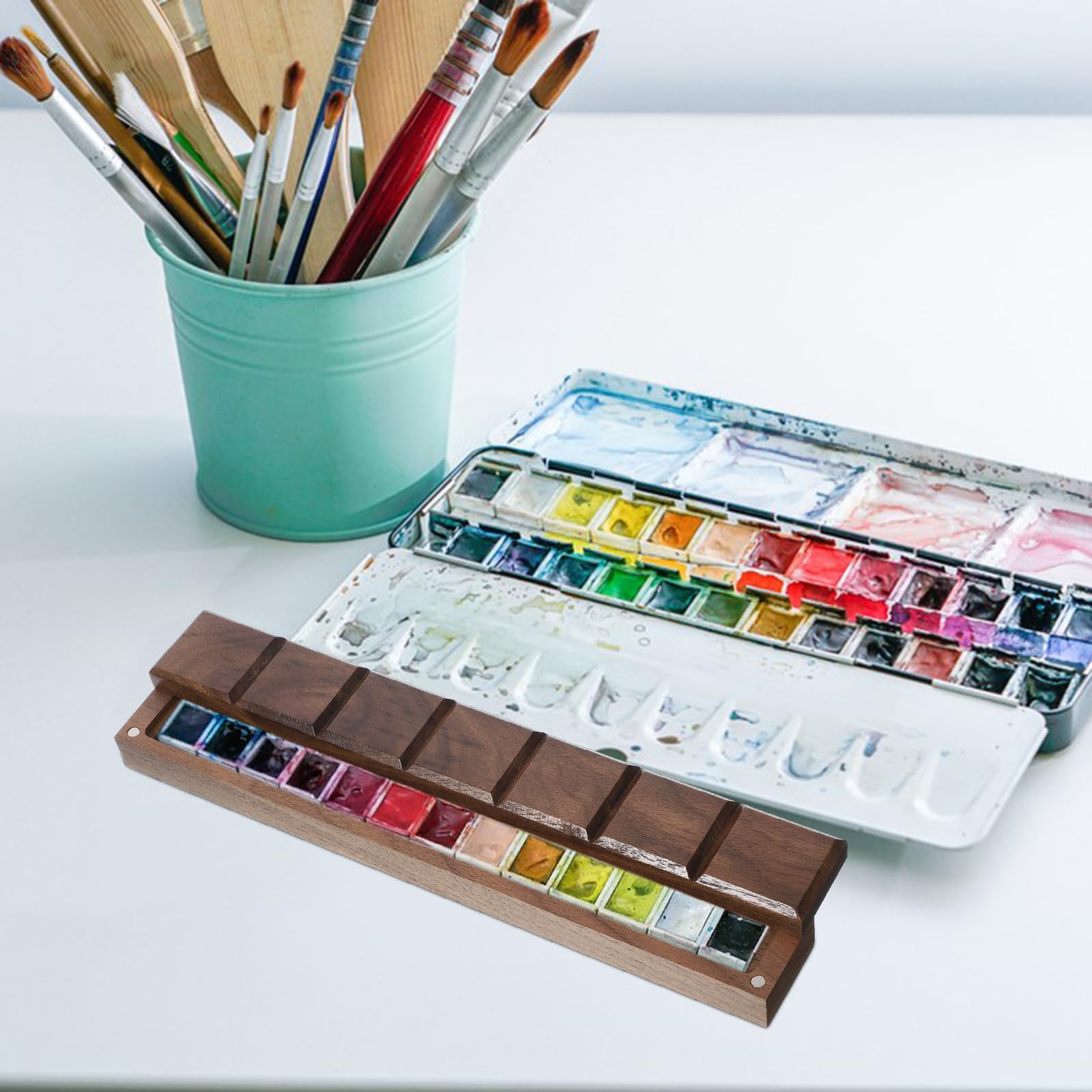 SEWACC Wooden Watercolor Paint Palette Tray - Empty Palette Box for Gouache, Acrylic Paint (No Grids)
