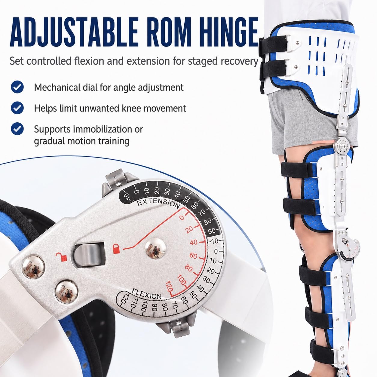 Genérico Ortesis Ajustable de Cadera, Rodilla, Tobillo y pie HKAFO Soporte para Pierna para rehabilitación postoperatoria Estabilidad Muslo Rodilla Tobillo Correa Fija Estabilizador de articulaci