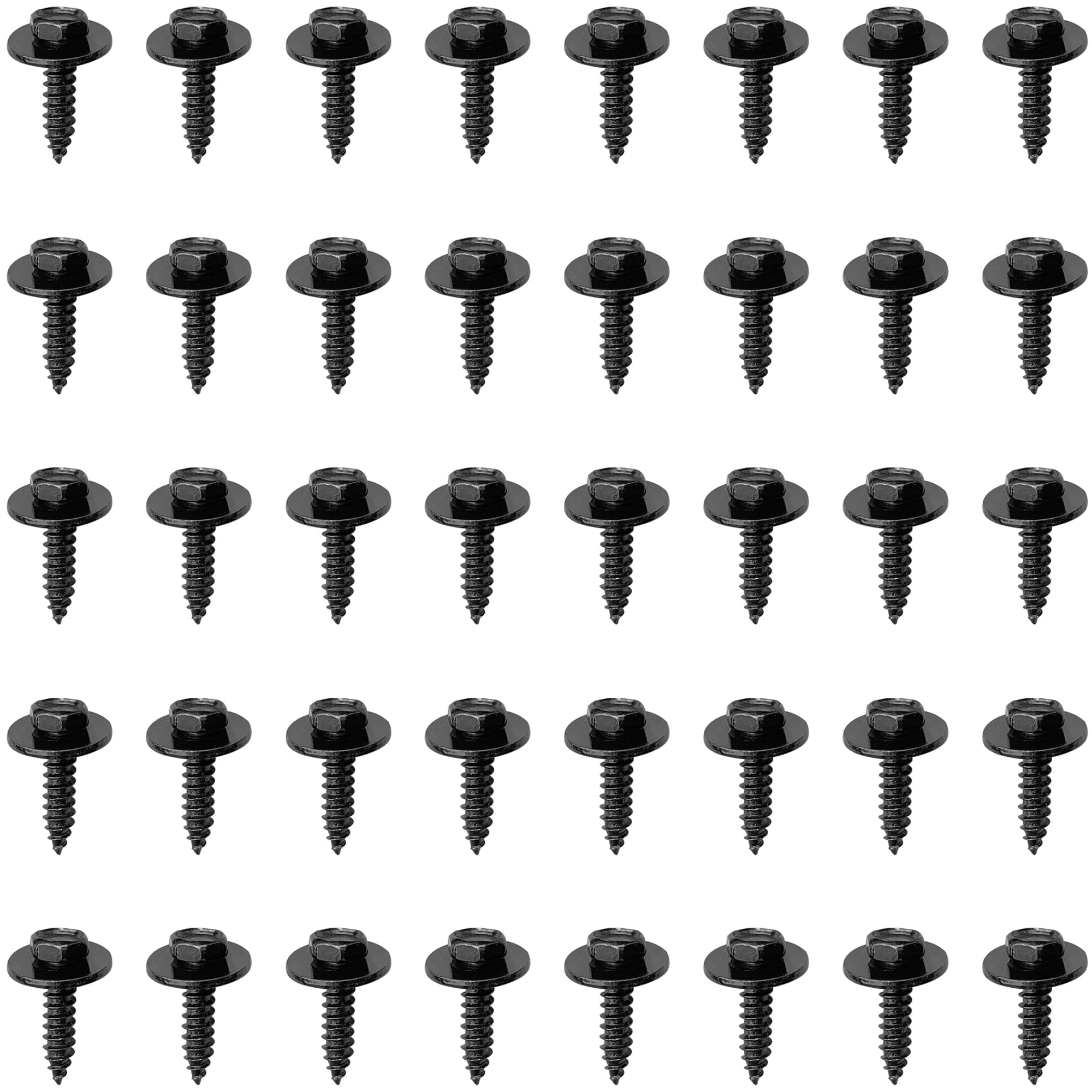 40 PCS Hex Self-Tapping Black Screws with Washers for Automotive Panels Door Panels, and Bumpers, 5mm x 18mm - Image 2