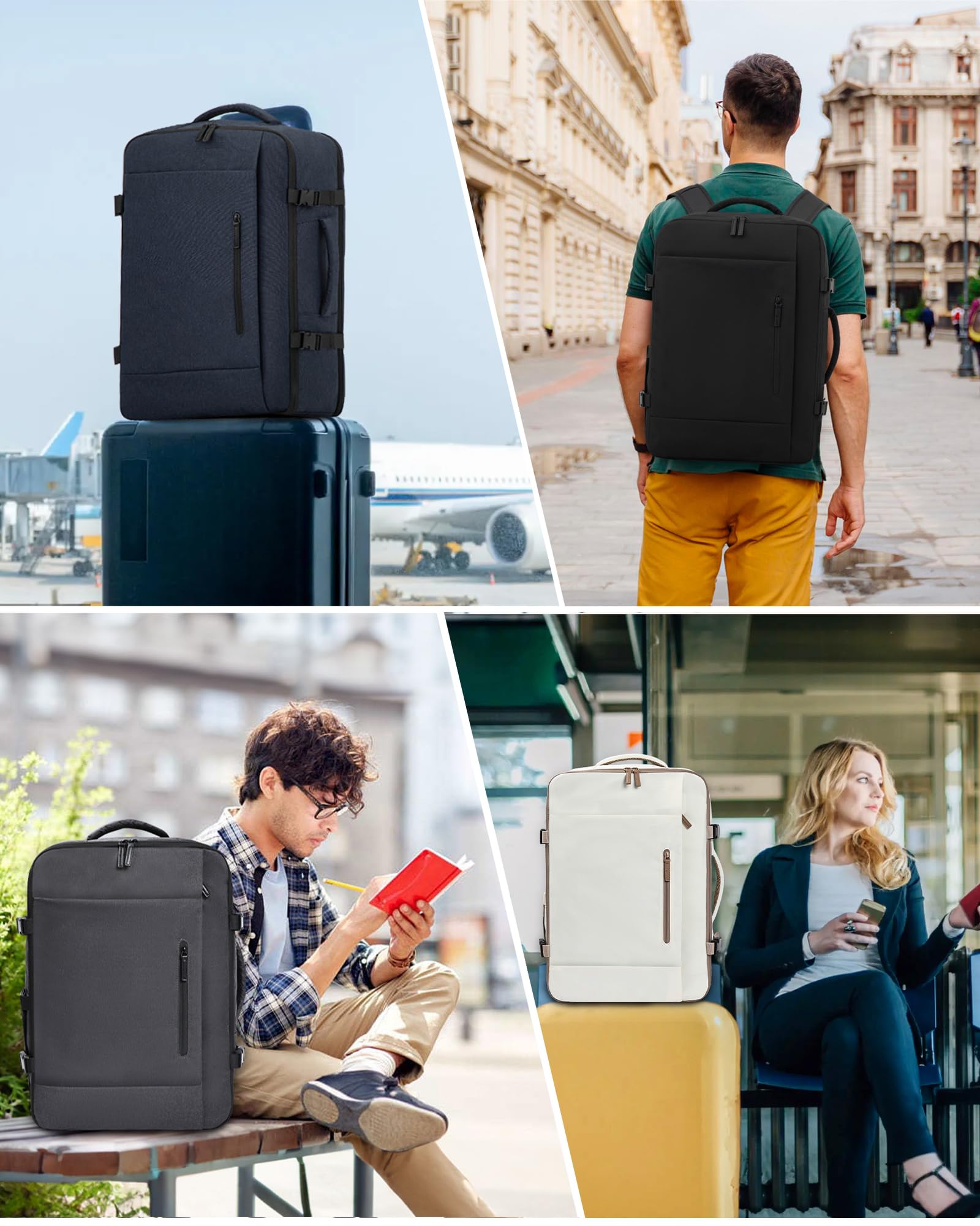 LOVEVOOK Zaino da Viaggio Aereo Bagaglio a Mano 45L Grande Borsa da Cabina per Voli Impermeabile Antifurto Zaino Viaggio Uomo Donna 18 Pollici Zaino Porta PC per Scuola Lavoro Trekking, Nero