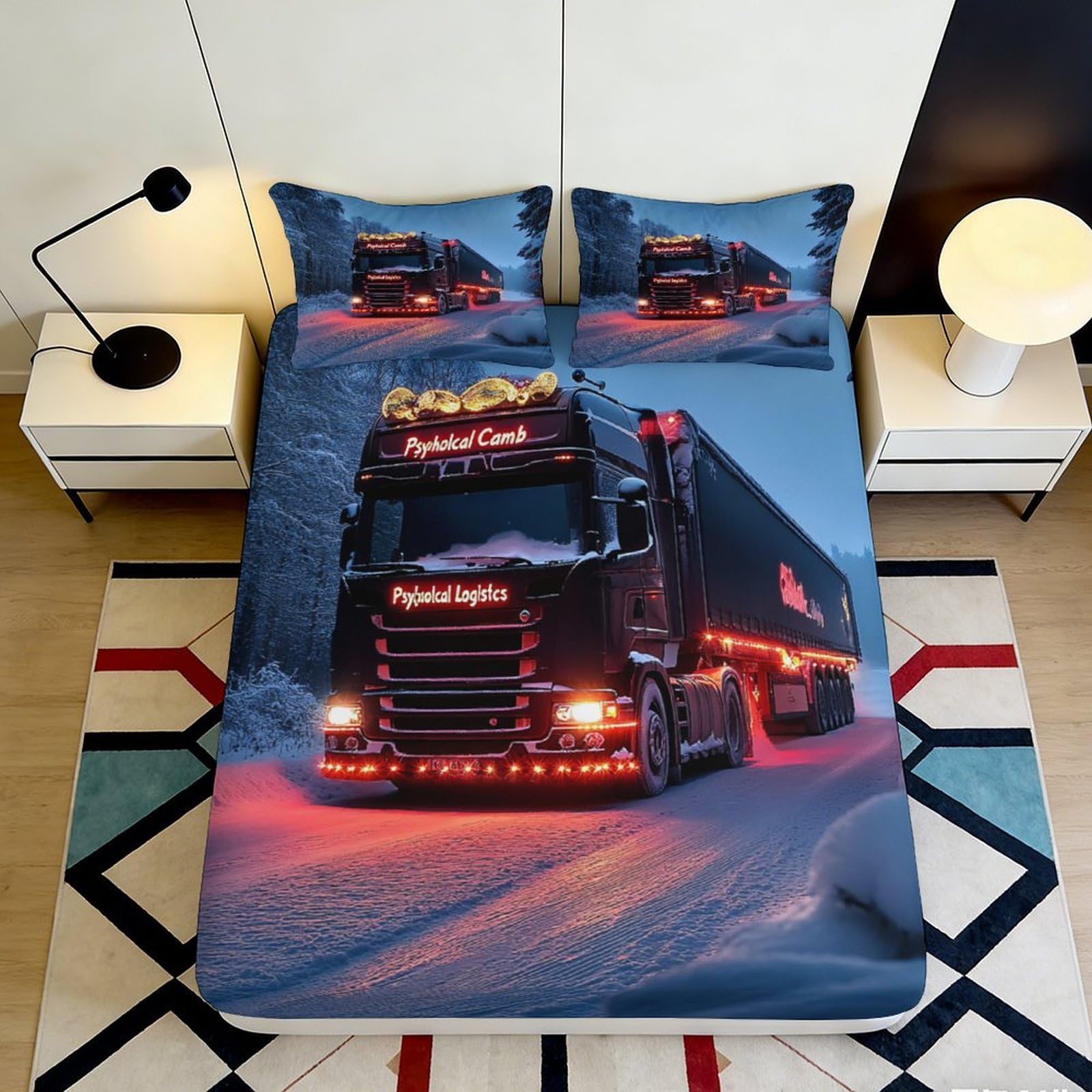 Pnayamiorkfel Style-2 3D Printed Truck Night Road Fitted Sheet Microfiber Anti-Slip Bed Sheet For Adult Teen Bedroom Decor 90X200x25cm