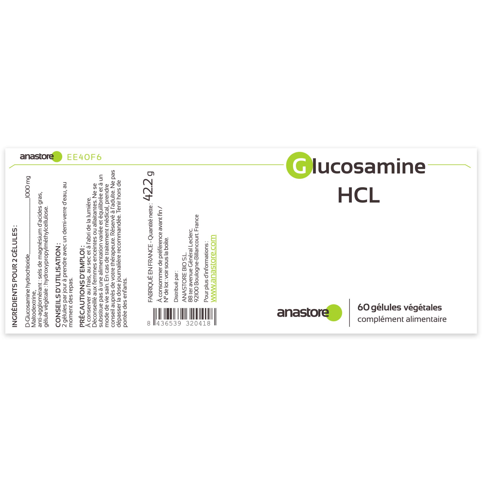 GLUCOSAMINE HCL * PACK 3+1 GRATUIT * 500 mg / 240 gélules * Anti-inflammatoire, Articulations (inflammation) * Garantie Satisfait ou Rembours * Fabriqué en France
