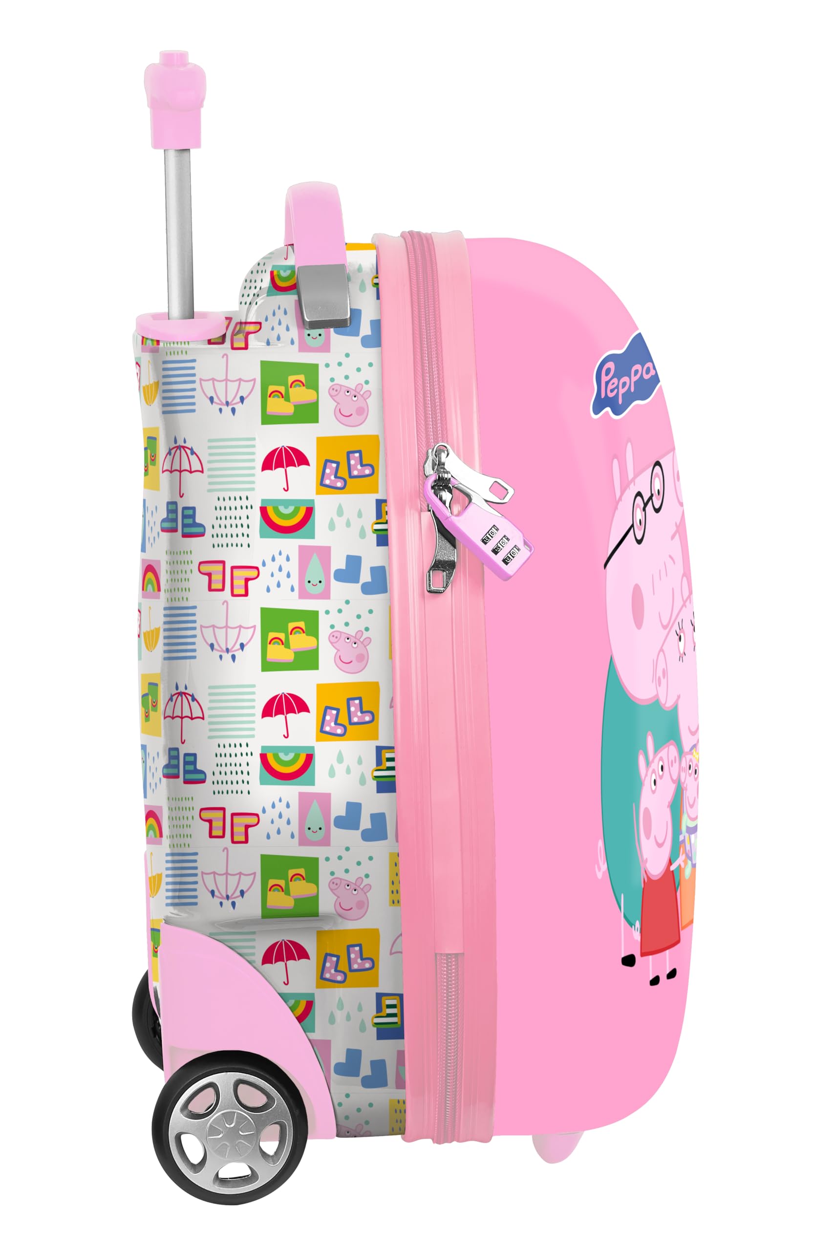 PEPPA PIG BABY PIG - Trolley da cabina 16 pollici, valigia con ruote, lucchetto di sicurezza, valigia leggera, 28 x 23 x 43 cm