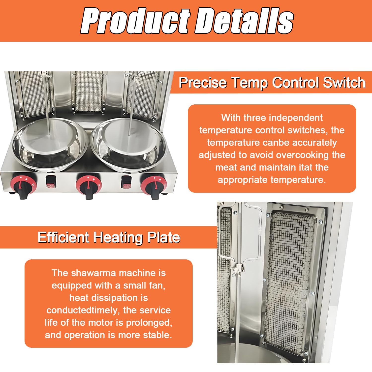 Máquina casera para shawarma de Pollo, asador Comercial de Pollo Turco para Doner, asador Vertical de propano de mostrador con 3 quemadores para Cocina casera, Restaurante y Fiestas.