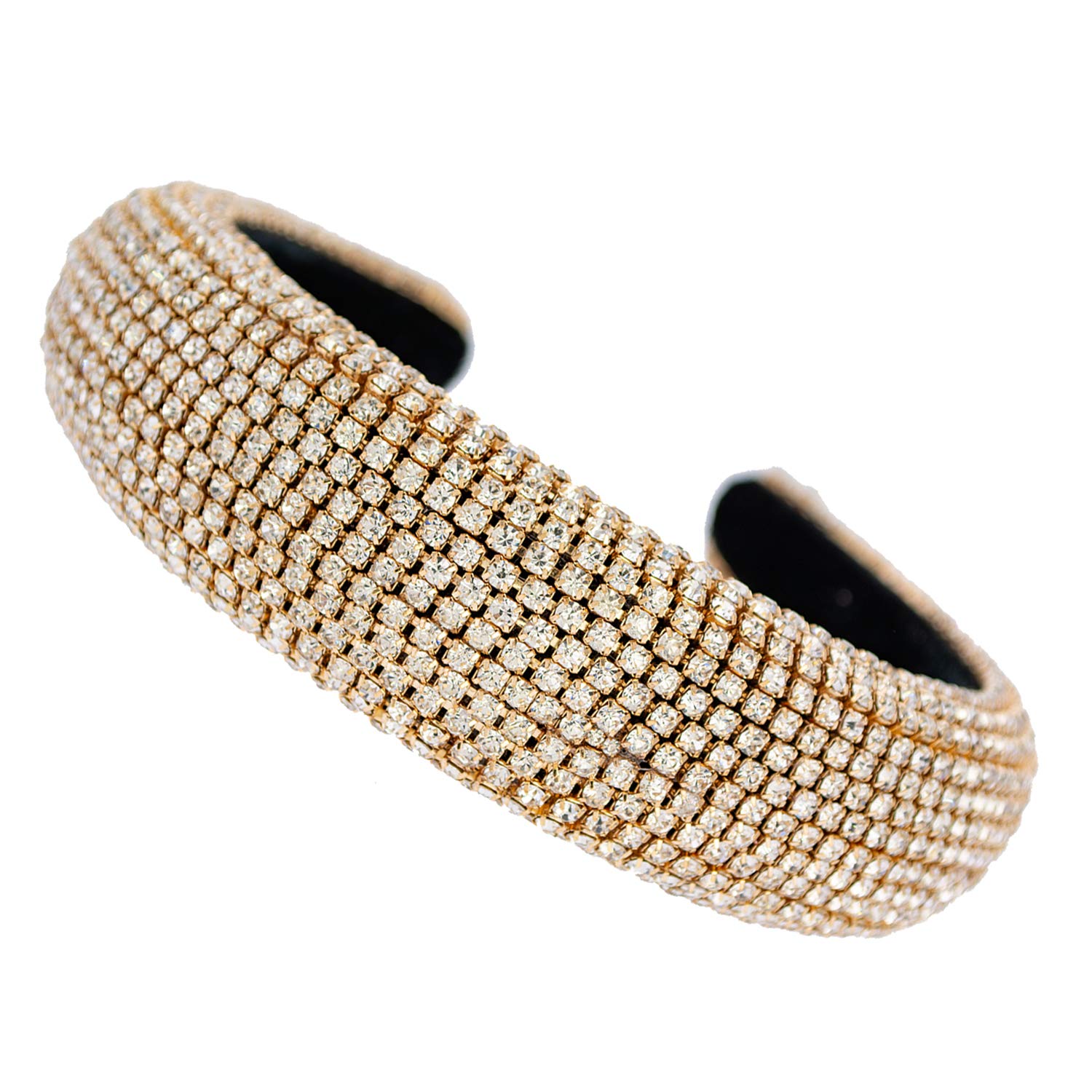 SP Sophia Collection Women's Sparkling Crystal Padded Fashion Rhinestone Extra Wide Bejewelled Hair Headband Party Hairband Hair Accessories in Gold