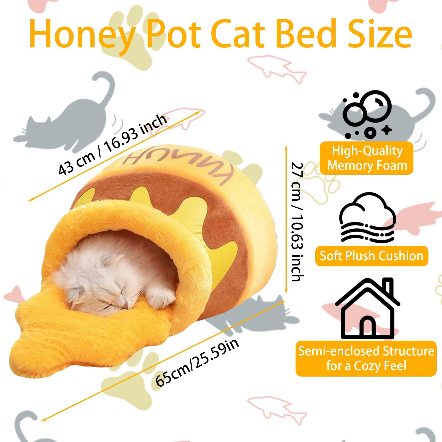 Huipalon Cat Bed Honey Pot Cat Cave Bed Soft Rebound Sponge Memory Foam Cat Nest with Removable Honey Cushion Cute Cartoon Design Pet Bed for Cats and Pets 43×27 CM - Image 2