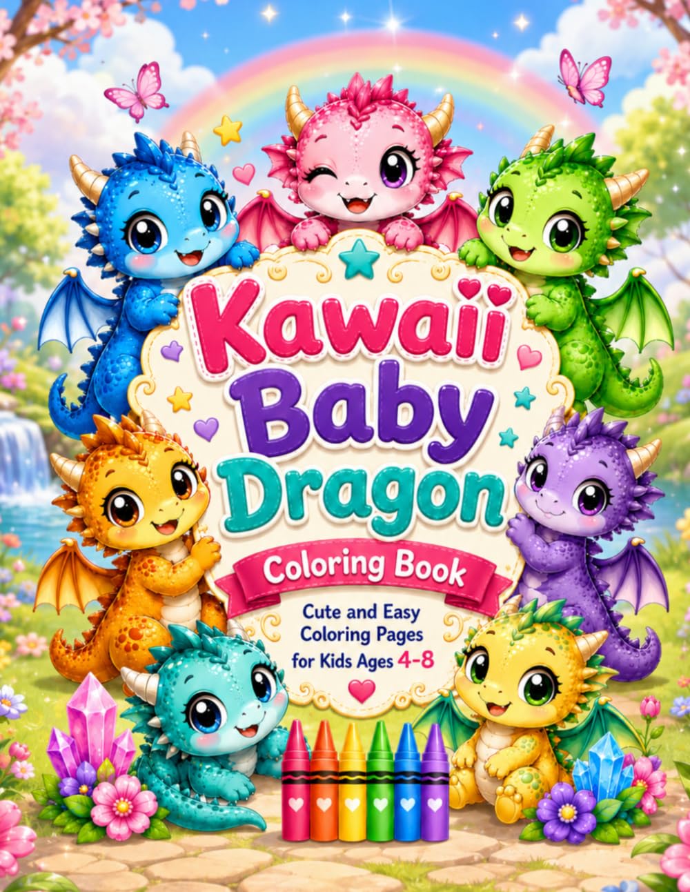 Kawaii Baby Dragon Coloring Book: Cute and Easy Coloring Pages for Kids Ages 4-8, Fun Mythical Magical Creatures for Toddlers and Children
