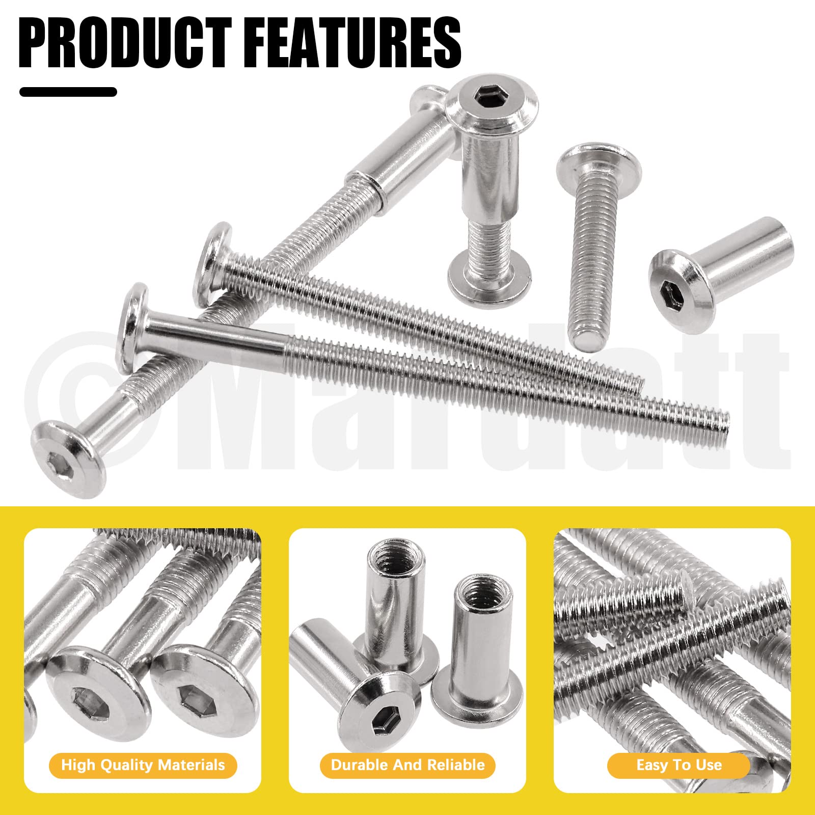 Mardatt 85 Pcs 7 Size M6x16mm-75mm Silver Nickel Plated Hex Drive Socket Cap Bolts Assortment Kit with Hex Key Countersunk Screw Barrel Nuts Binding Screws for Crib Belt Buckle Cabinet Furniture - Image 3