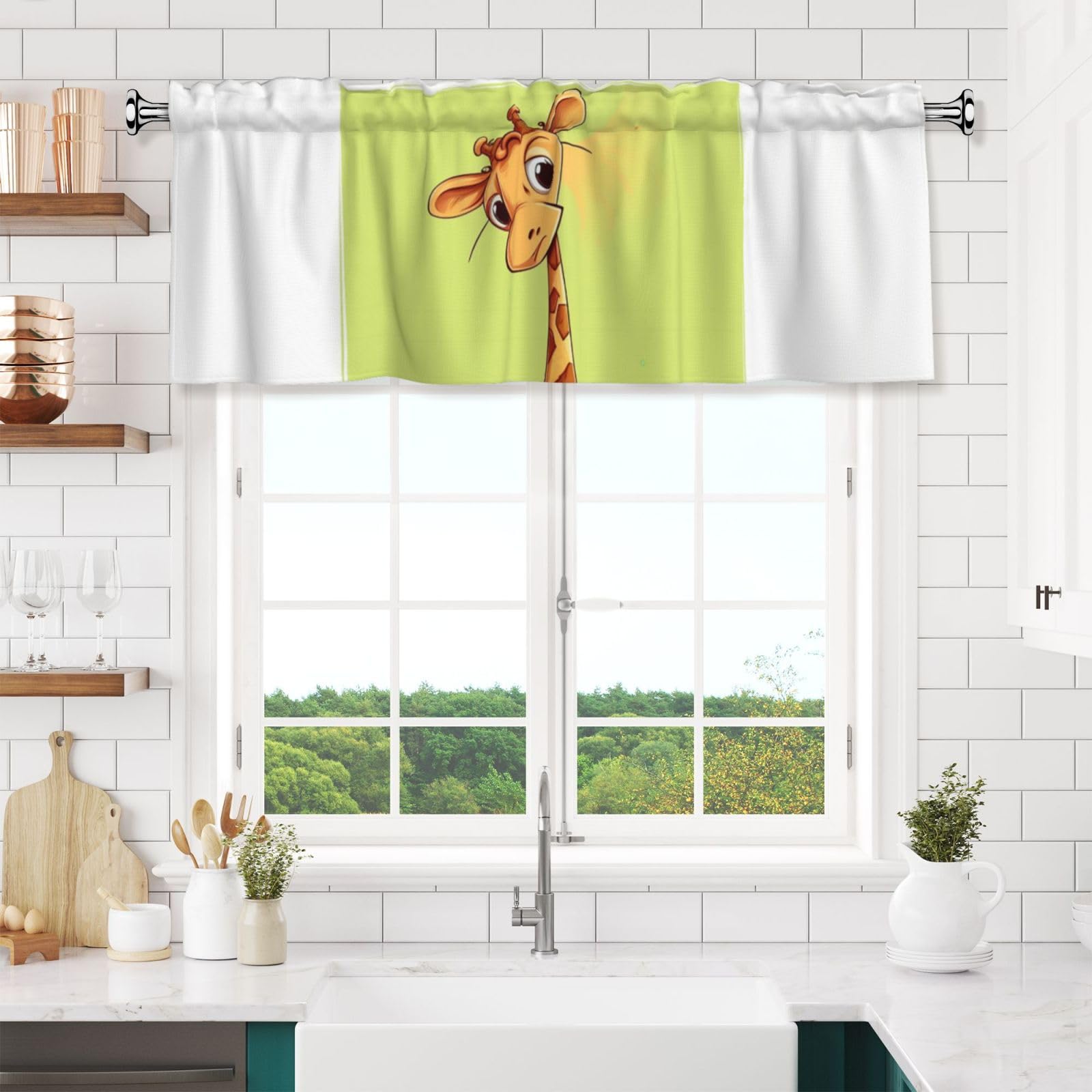 NONHAI Giraffe Playing Tennis Valances for Windows Short Curtains Rod Pocket Cafe Window Treatments Valance Curtains for Kitchen Bathroom Laundry Basement Windows 54x18inch Blackout Window Valance
