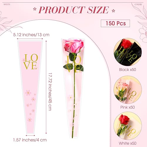 Miniatura 2 de Sayglossy 150 bolsas de flores para el día de la madre, bolsas de regalo para ramos de flores, papel frontal transparente, embalaje floral, funda de