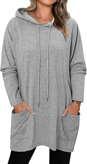 KISSMODA Women Hoodies Dress Long Sweatshirts Dress Raglan Sleeves Oversized Sweatshirts with Pocket 2025 Fall Winter Trendy
