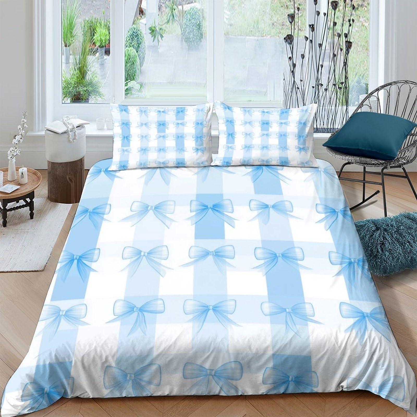 Ctjqhvkz Style-4 3D Printed Blue Plaid Fitted Sheet Microfiber Soft Bedroom Decor Gingham Mattress Cover For Home Guest Room Dorm Single（135X200cm）