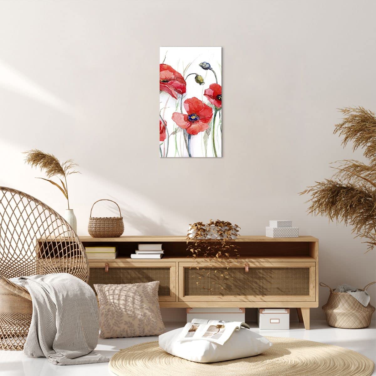 Tableau Impression Sur Toile 100x40cm Coquelicots Prairie - Décoration Murale Moderne