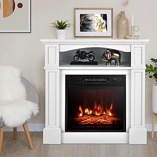 Electric Fireplace with Mantel, 32’’ Freestanding Fireplace Realistic Fl...