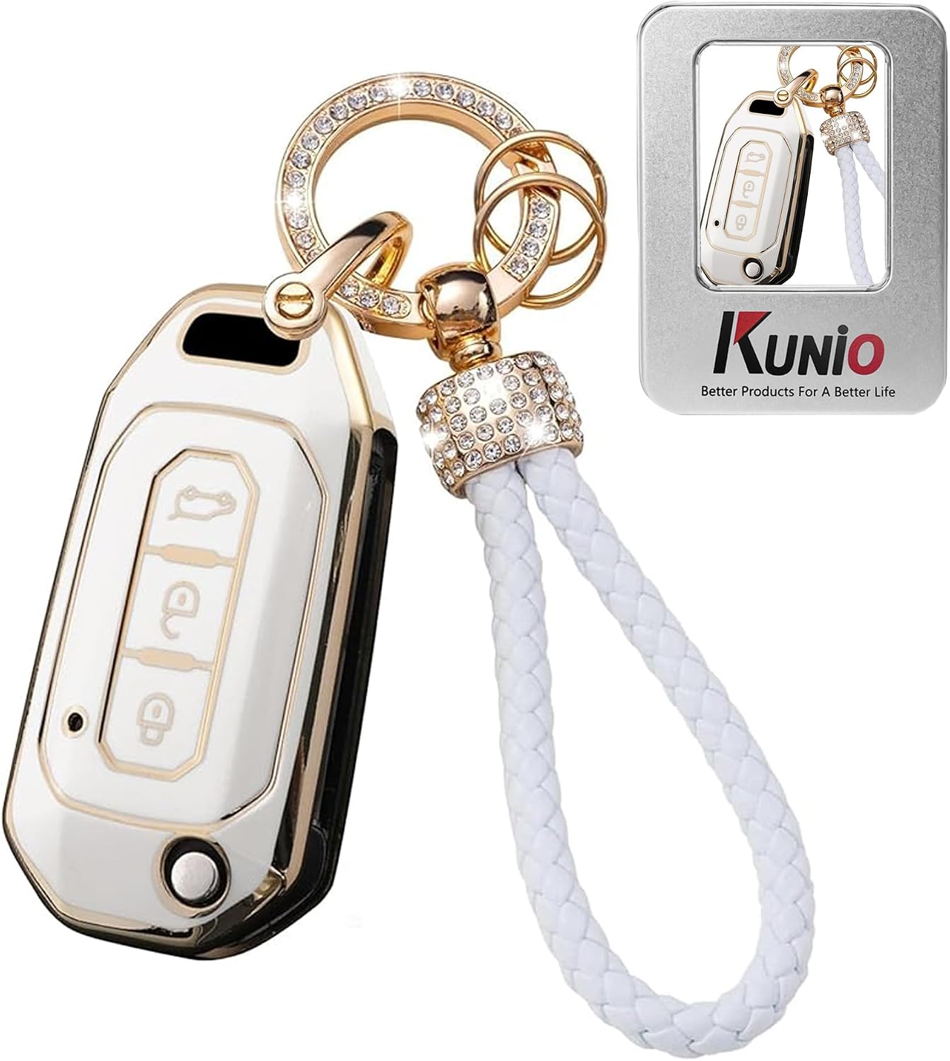 KUNIO Smart Key Fob Cover for Ford Keychain with Sparkly Rhinestones