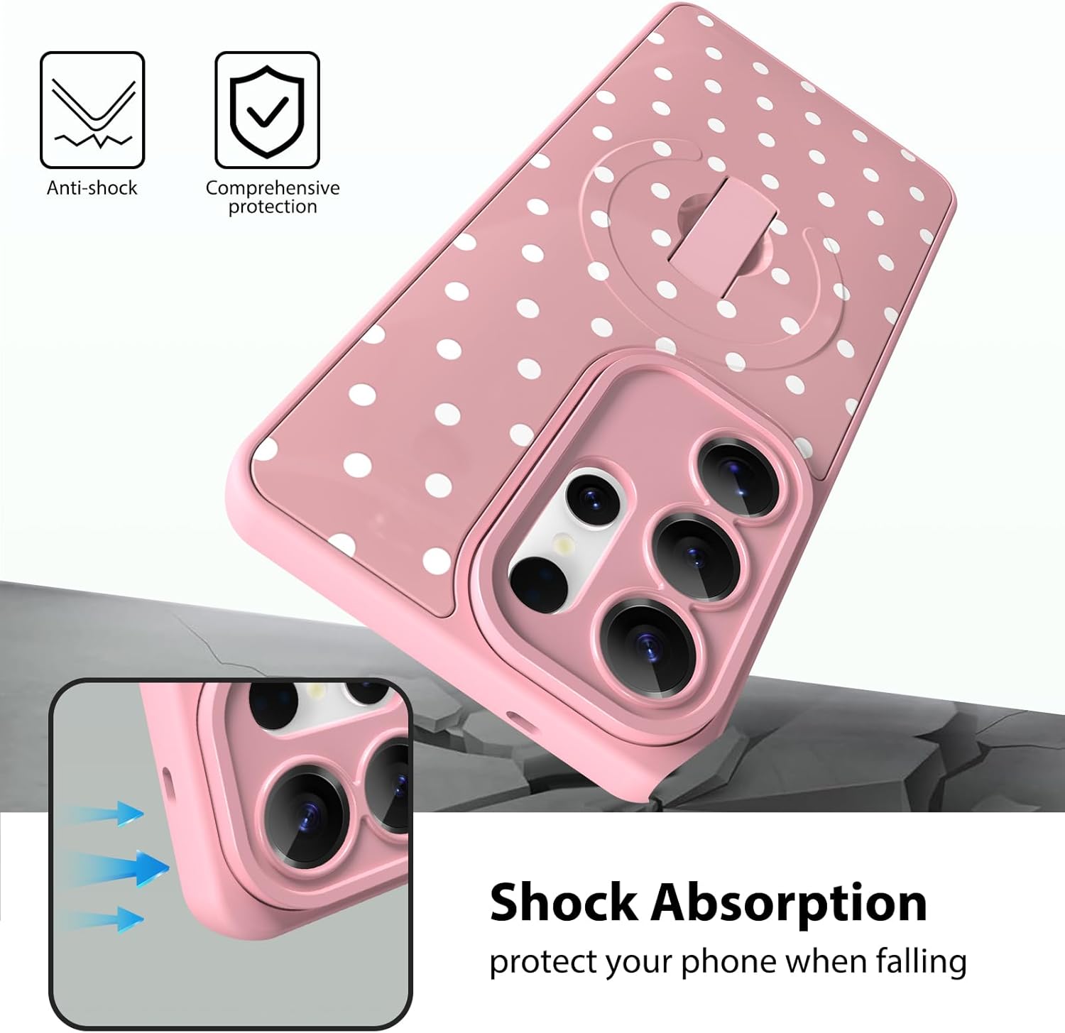 KANGHAR Galaxy S26 Ultra Case Dot Pattern Compatible with Magsafe Cute Cheetah Wristband Stand Phone Magnetic Cover for Women Girls Men Compatible with Samsung S26 Ultra Pink