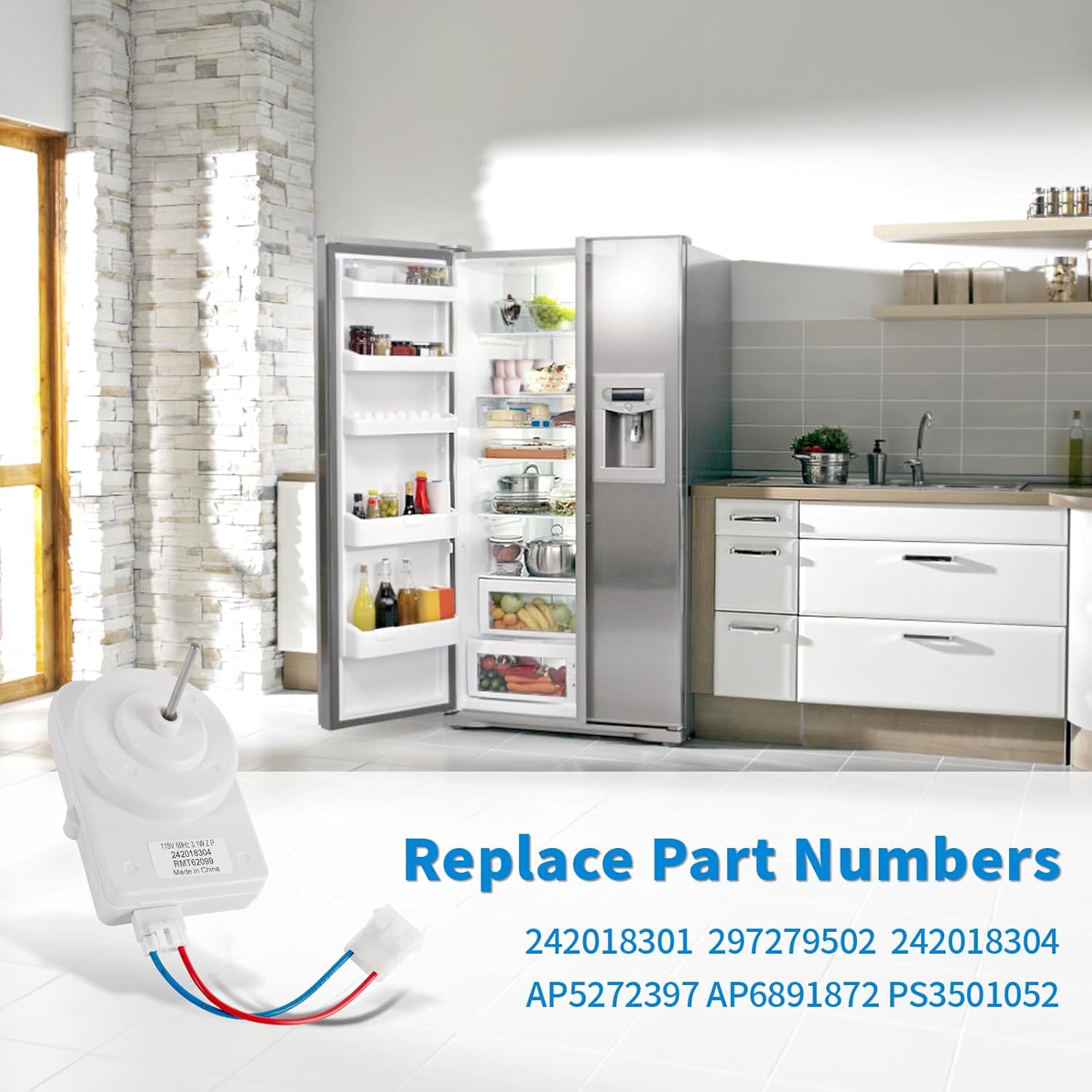 242018301 Refrigerator Condenser Fan Motor, Compatible with Ken More Frigidaire Crosley Ele ctrolux Freezers, 115V 60Hz Fridge Fan Motor Replaces 242018304 AP6891872 297279502 PS12728810