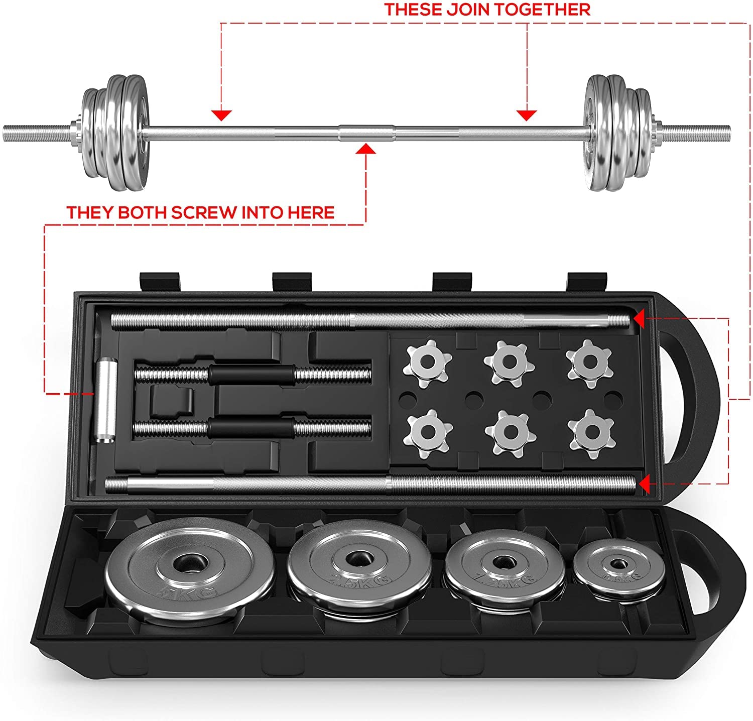 Premium Chrome 50 kg Cast Iron Dumbbell Set, Chrome Barbell Set