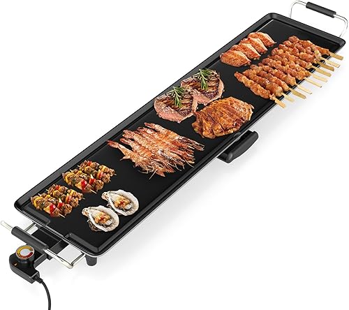 Miniatura 10 de LDAILY Plancha Eléctrica Antiadherente Extra Grande, Parrilla Teppanyaki BBQ con 4 Temperaturas Ajustables, Calentamiento Uniforme y Asas, Plancha