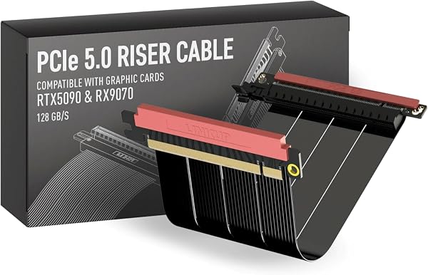 LINKUP - AVA5 PCIE 5.0 ライザーケーブル | RTX5090 RX9070 GPUに対応 | x16 128GB/s速度 | Thermaltake TR100 & PCIe 4.0と互換性あり | Mini ITXケース用に設計され | デュアルリバース ブラック 21cm(全長 23cm) - 1