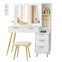 VASAGLE Toeletta con Sgabello e Specchio, Tavolo da Trucco con Cassetti