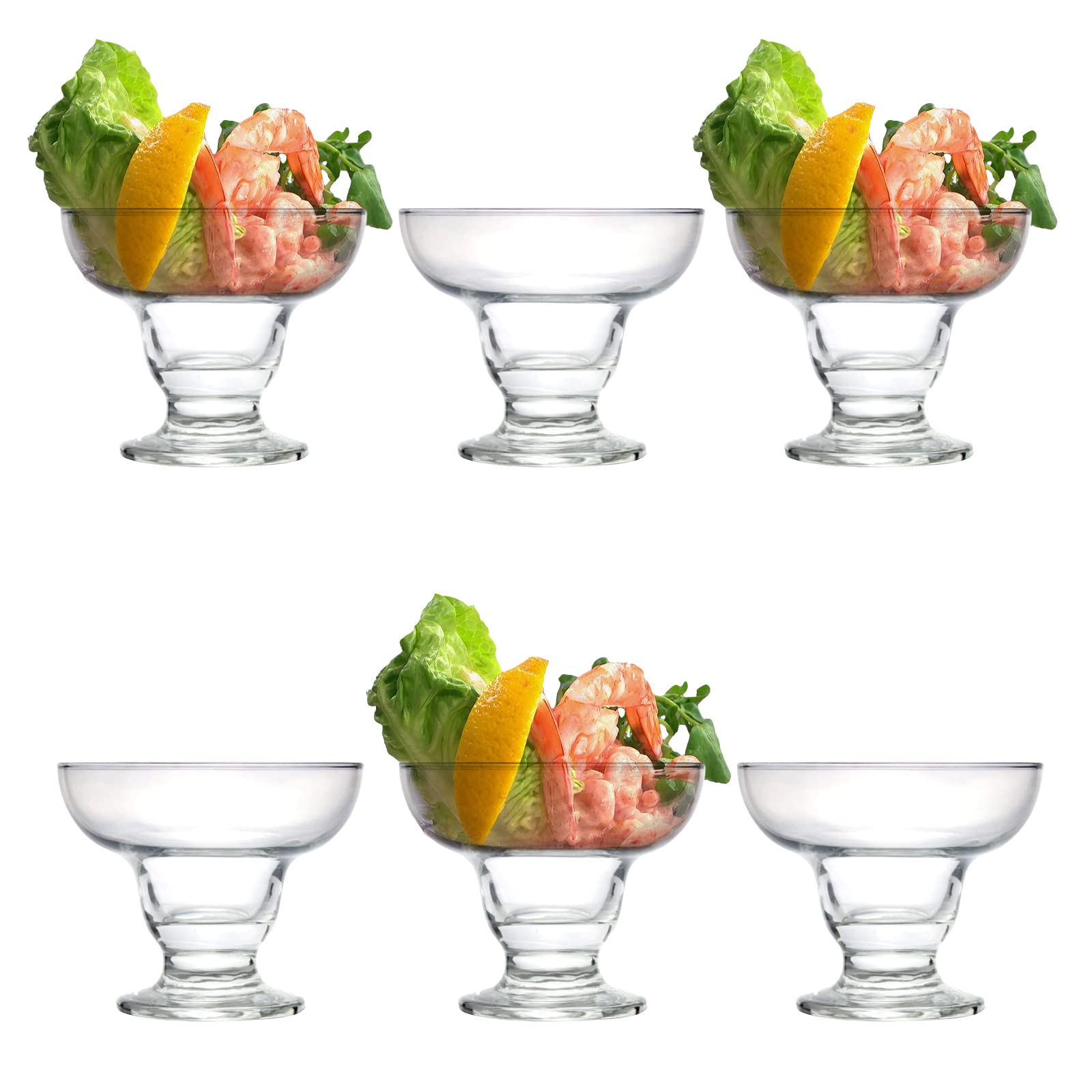 Set of 6 Glass Prawn Cocktail Bowls Dishes Stemmed Appetizer Prawn Cocktail Starter Serving Glasses Margarita Look Footed for Appetiser Prawn Seafood Shrimp Salad Cocktail Nibbles Glass Bowls, 295ml