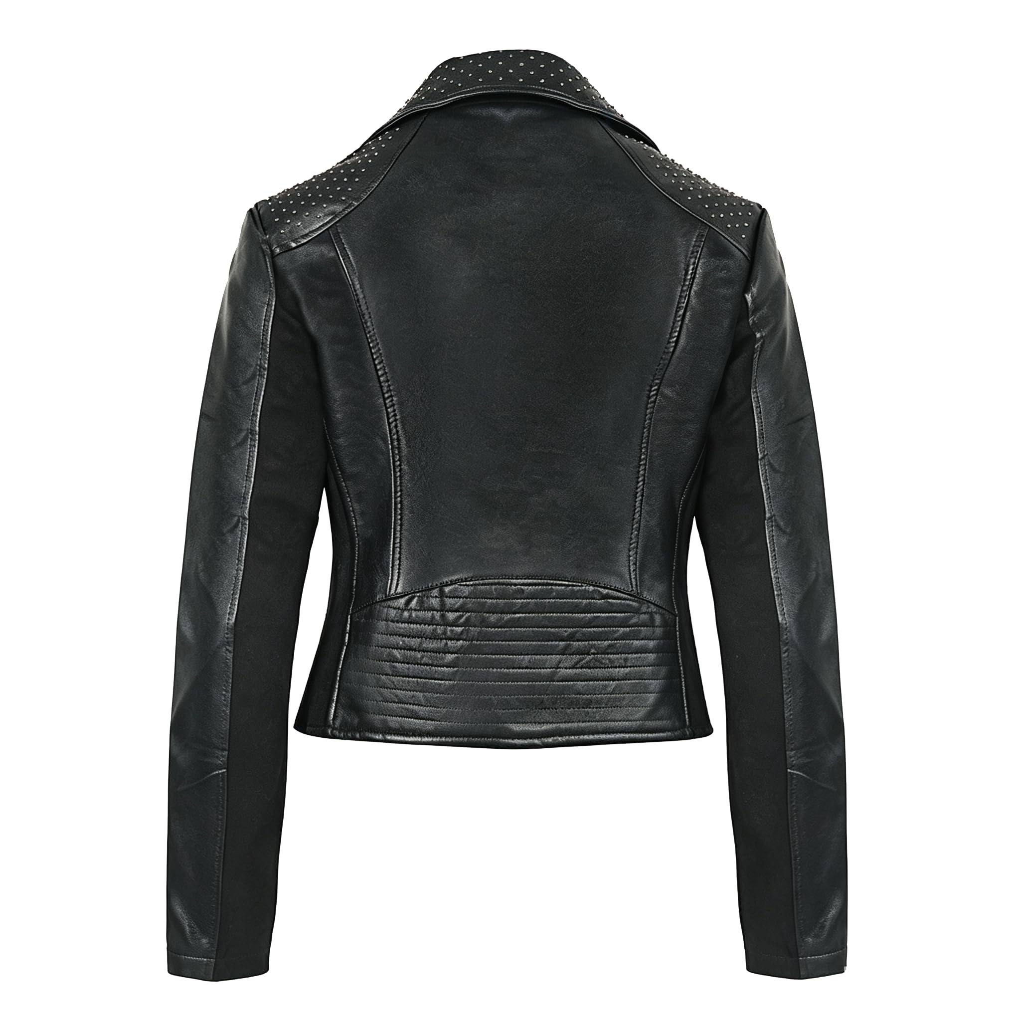Veste de motard cloutée en similicuir pour femme | Manteau de moto court en polyuréthane avec poches zippées