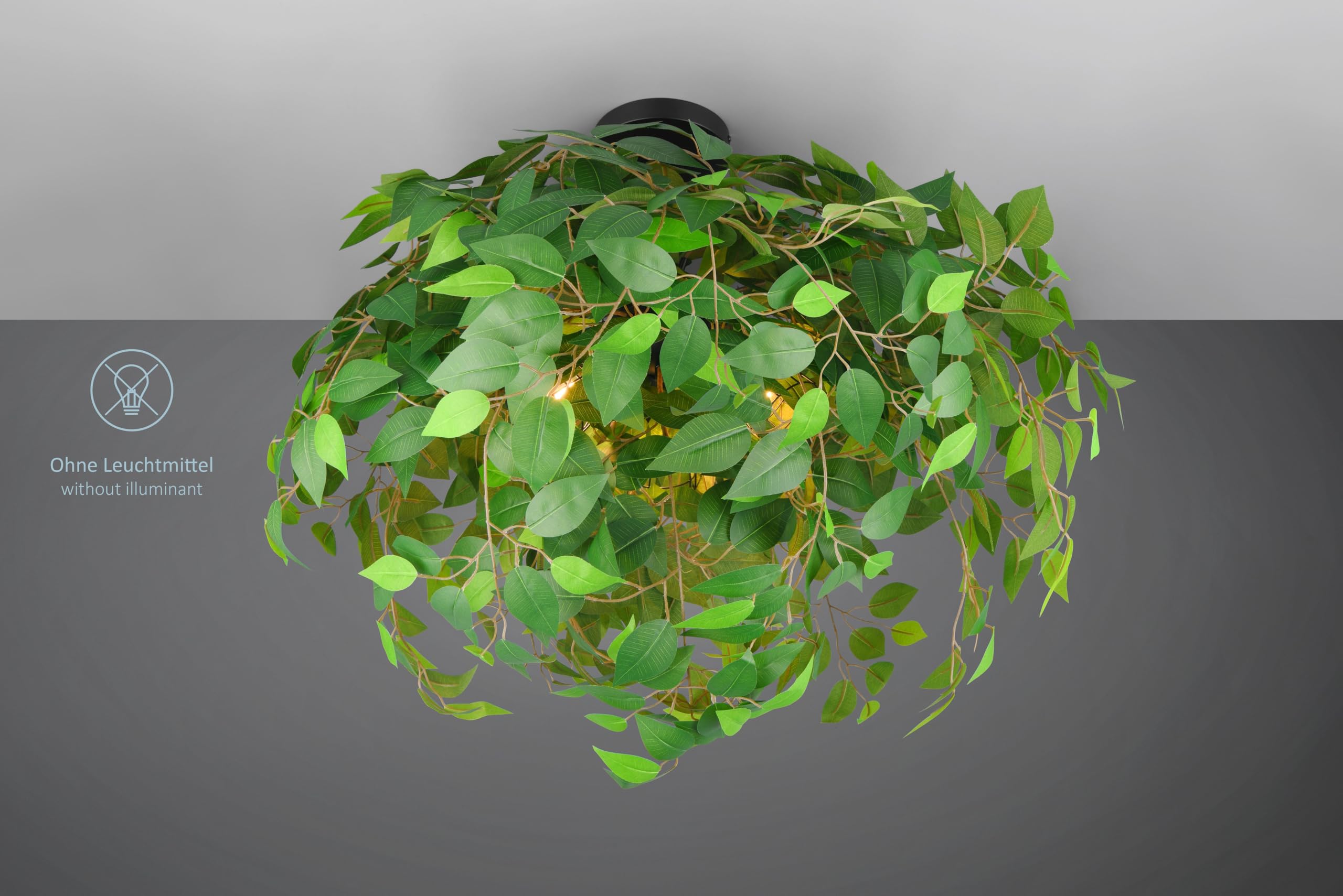 Deckenlampe Lea, Schirm aus Kunststoffblättern in Grün, Deckenmontage, exkl. 3 x E14 max. 28W, Höhe 73 cm, Ø 70 cm