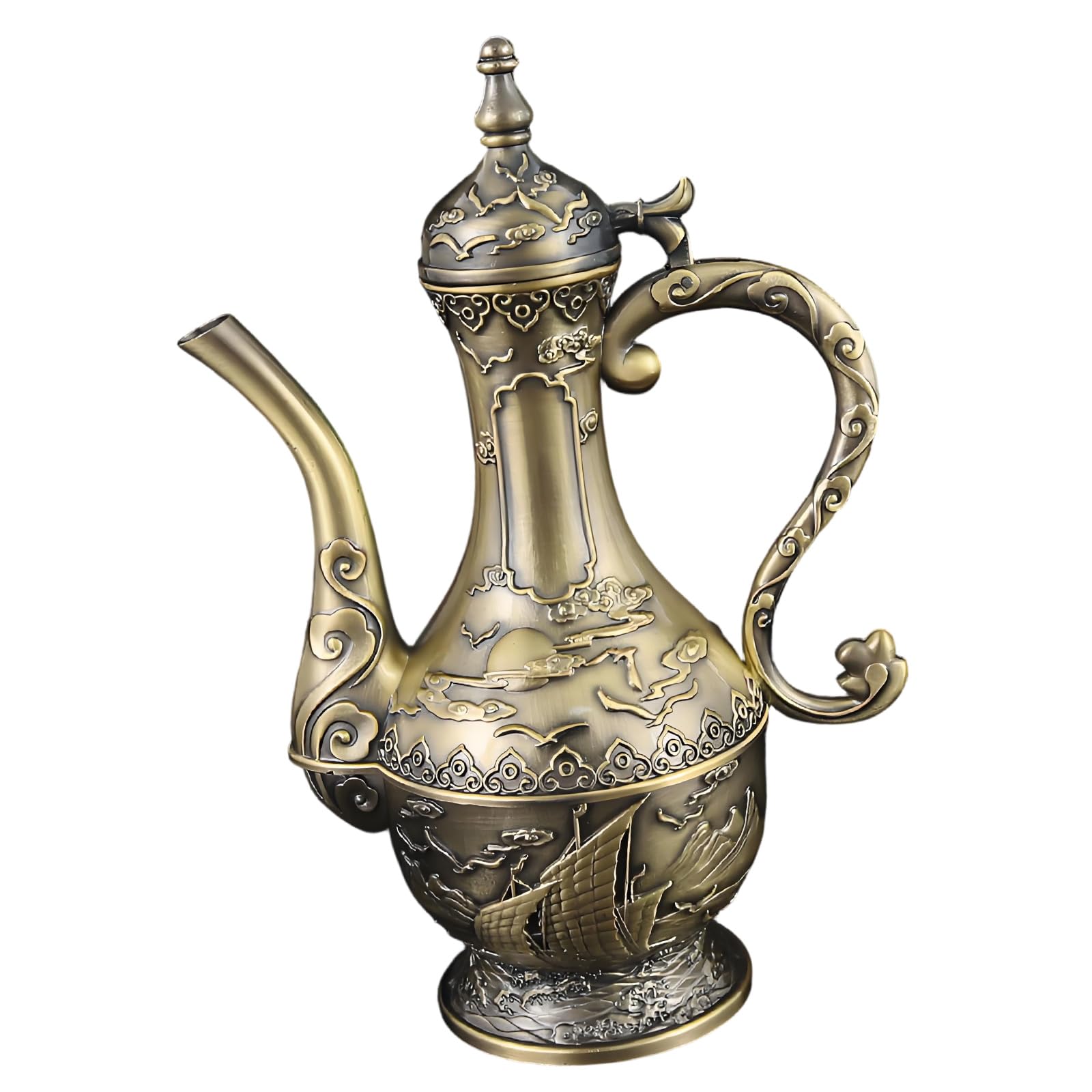 Decorative Zinc Alloy Wine Ewer, Engraved Vintage Serving Vessel for Home Entertaining Displays and Table Decor Ceremonial Drinkware Pitcher Ornate Wine Pots Vintage Home Display Hostess Tabletop
