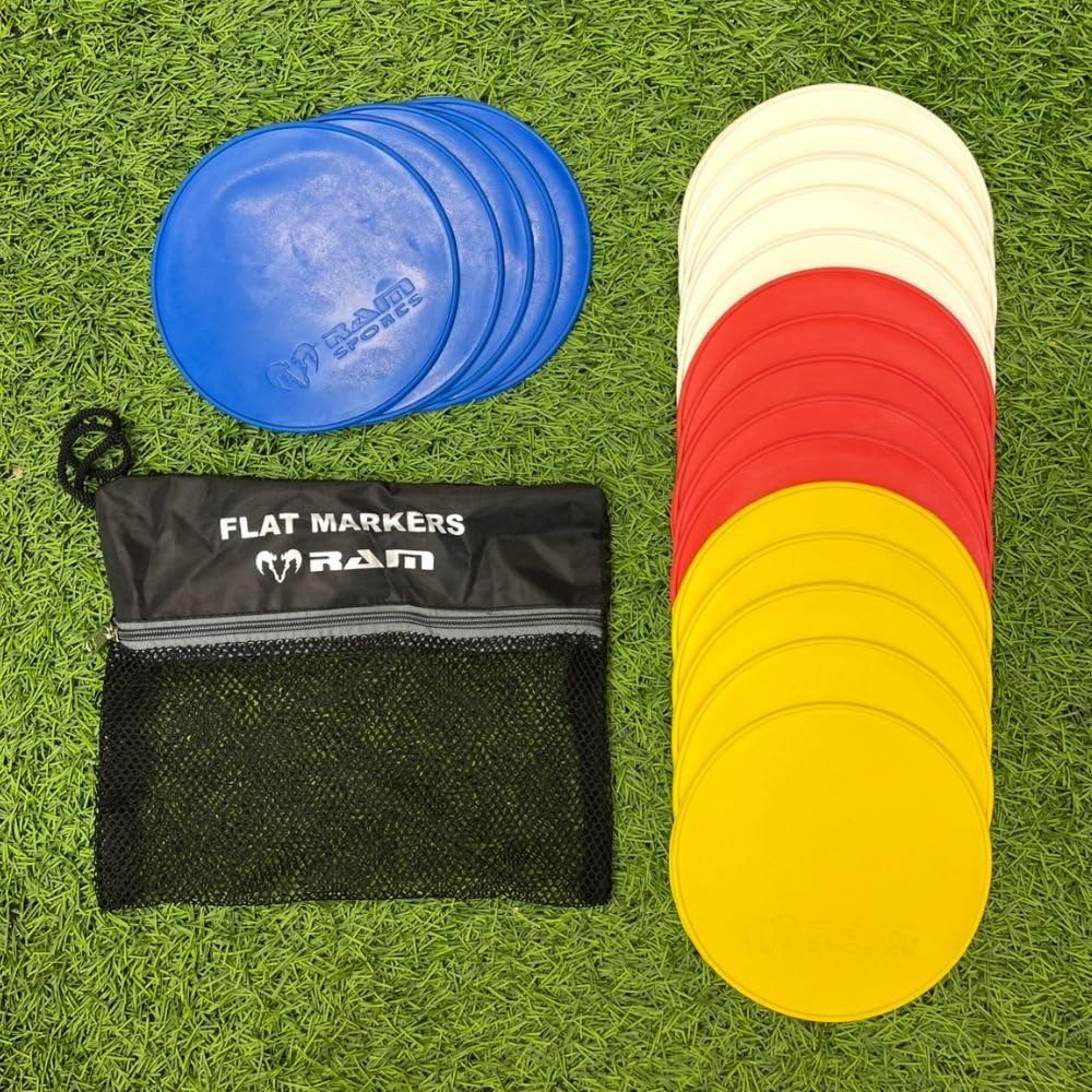 Ram Rugby Lot de 20 disques de marquage - Caoutchouc antidérapant - Marquages d'entraînement intérieur et extérieur - Rugby et tous les sports - Sac de transport inclus