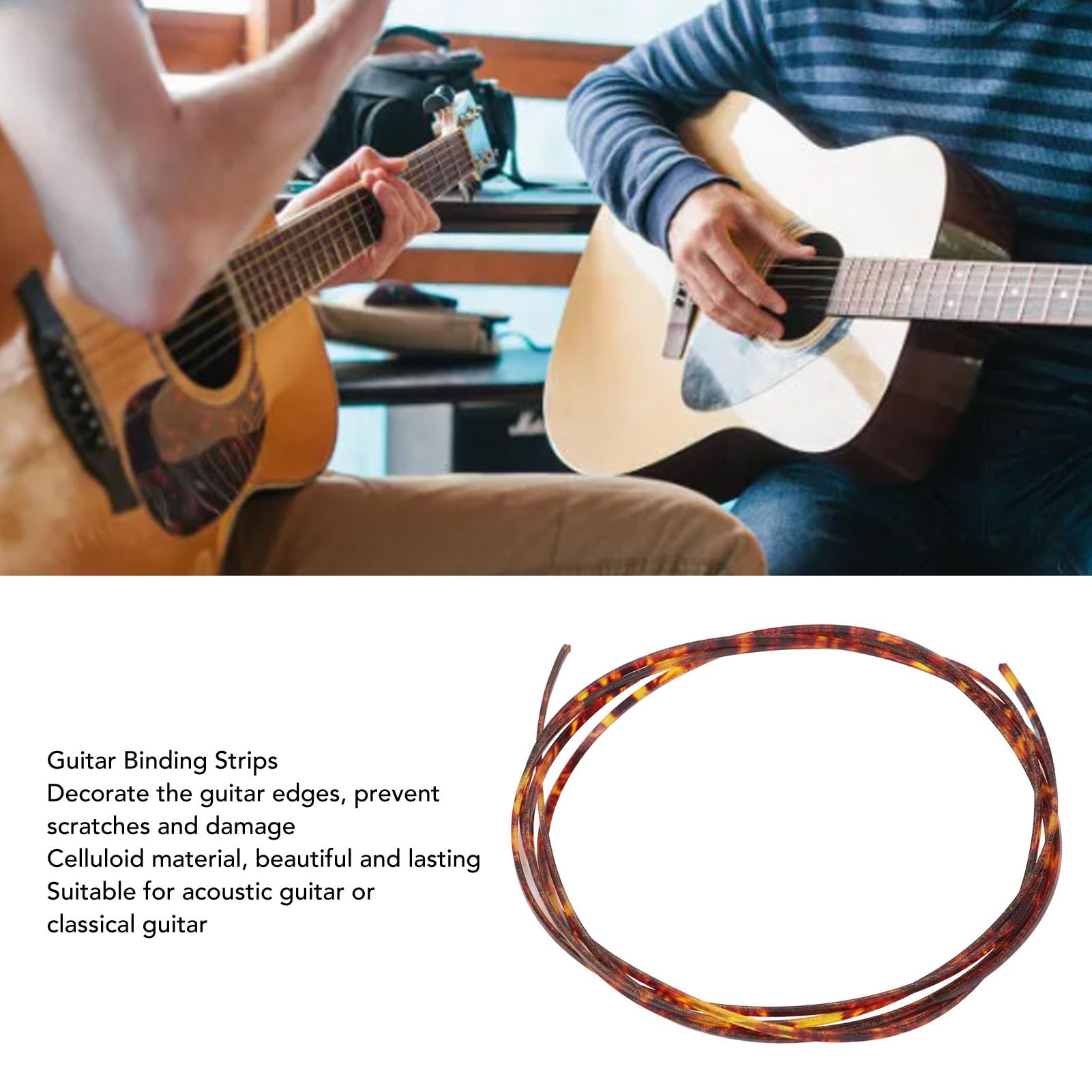 2pcs Guitar Binding Strips, Replace Traditional Edges, Adorn with Celluloid, Purfling Decor Strips for Acoustic and Classical Guitars, Give Exquisite Look, Easy Apply and Replace