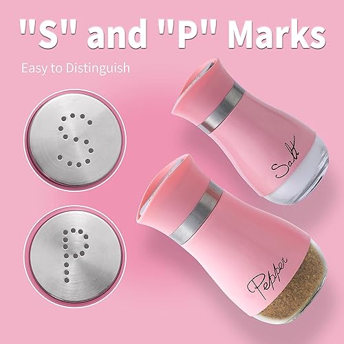 Miniatura 2 de Juego de salero y pimentero, acero inoxidable con botella de vidrio para mesa, RV, campamento, barbacoa, juego de 2, rosa