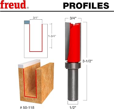 Freud 50-118 3/4 x 1-3/4 Top Bearing Flush Trim Router Bit, 1/2 Shank