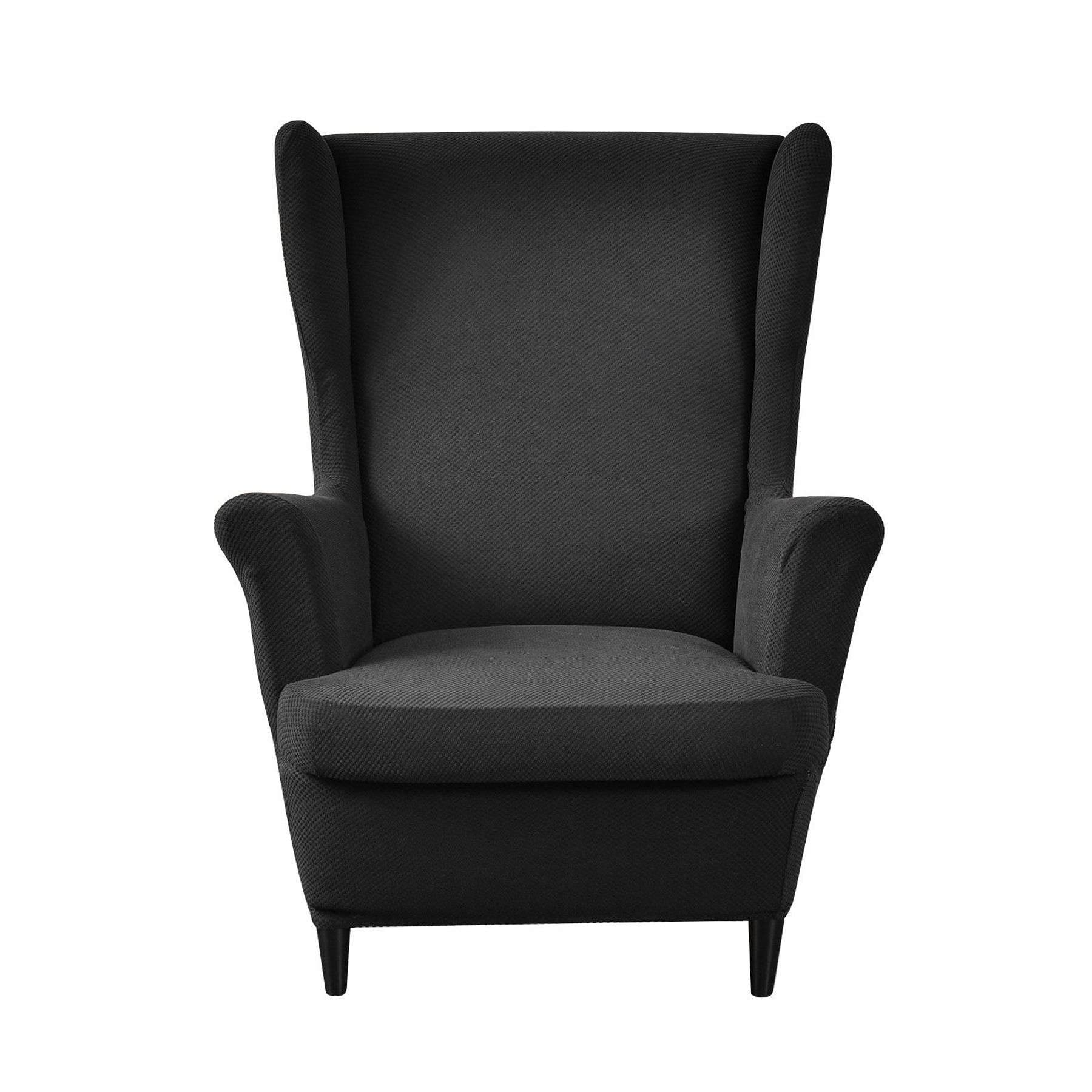 CEKTOYSStretch Wingback Chair Sofa Slipcover, 2-Piece Wing Chair Covers Furniture Protector Couch Soft with Elastic Bottom Spandex Jacquard Fabric for Living Room-Black-Wing Chair