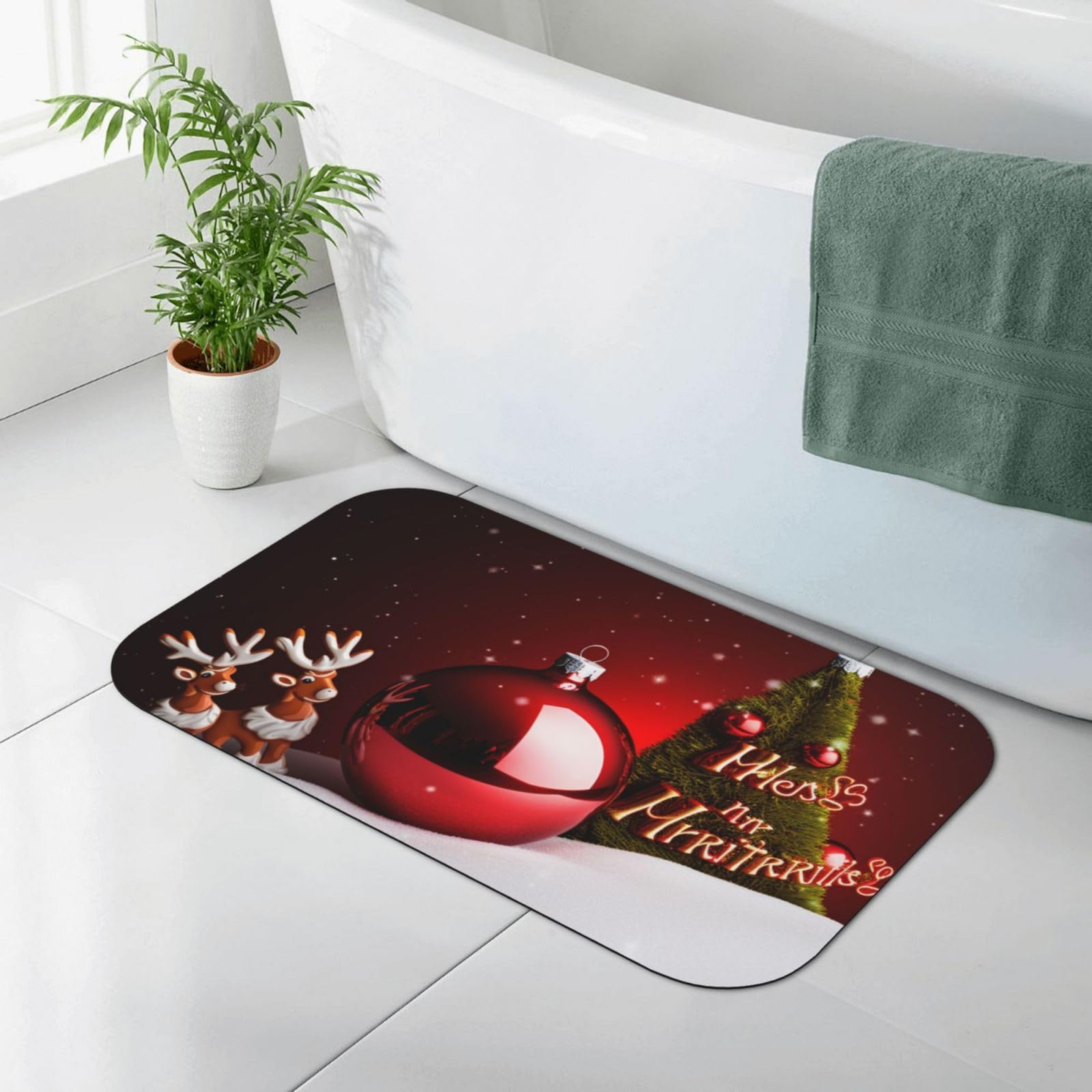 Badezimmerteppich mit Aufschrift "Merry Christmas", rutschfest, saugfähig, 80 x 50 cm