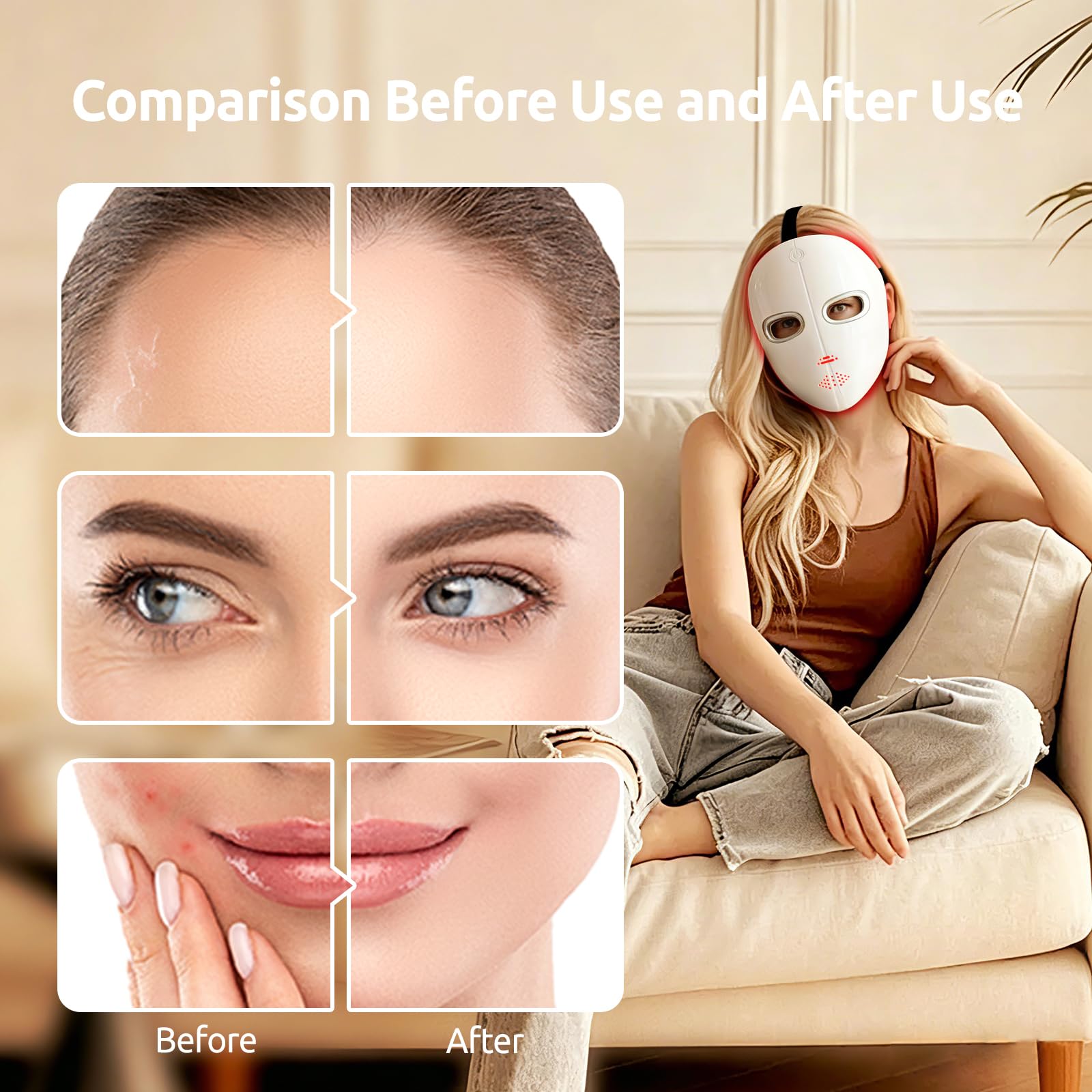 Red Light Therapy Mask for Face,LED Therapy Mask,Rechargeable Near-Infrared Red Light Therapy Mask,Ideal for Facial Wrinkles, Acne, and Uneven Skin Texture. Ideal for Home, Work,Travel & Yoga