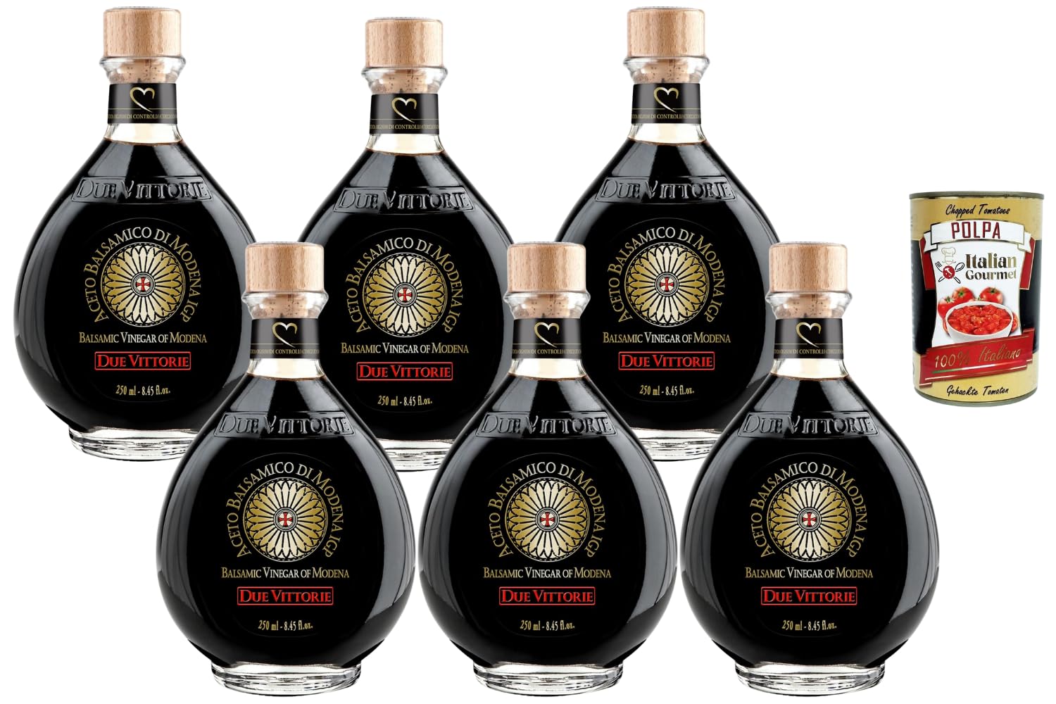 Italian Gourmet Due Vittorie Aceto Balsamico di Modena IGP – Pack 6 x 250 ml (1,5 L Total) – Vinaigre Balsamique Italien de Modène IGP, Saveur Douce-Acidulée, Idéal Salades + Italian Gourmet Polpa