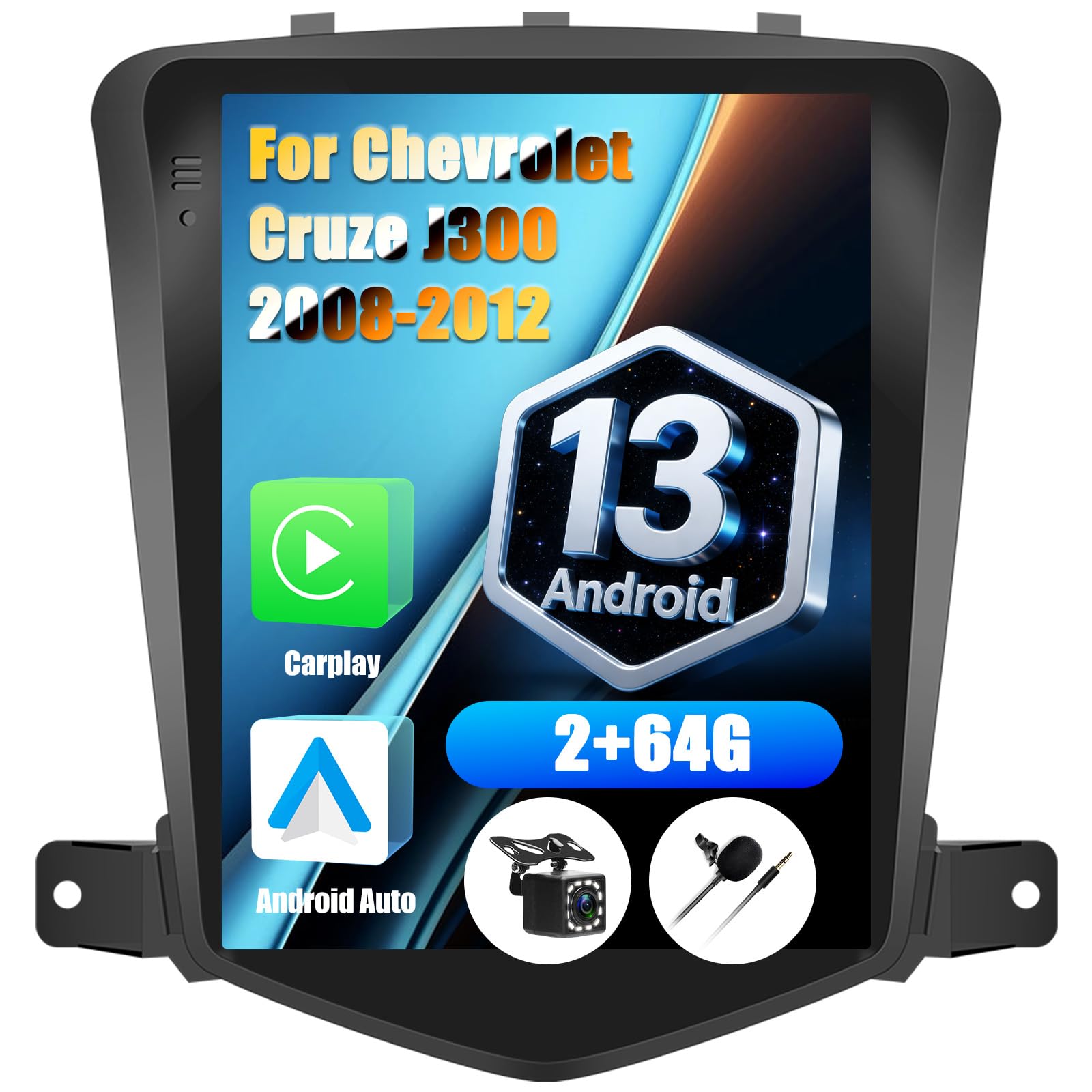 OiLiehu 2G+32G Android 13 Car Radio 2 Din for Chevrolet Cruze J300 2008-2012 Car Radio with 9.7 Inch Screen with Mirror Link/EQ/Bluetooth/SWC/FM RDS/WiFi/GPS/Rear Camera