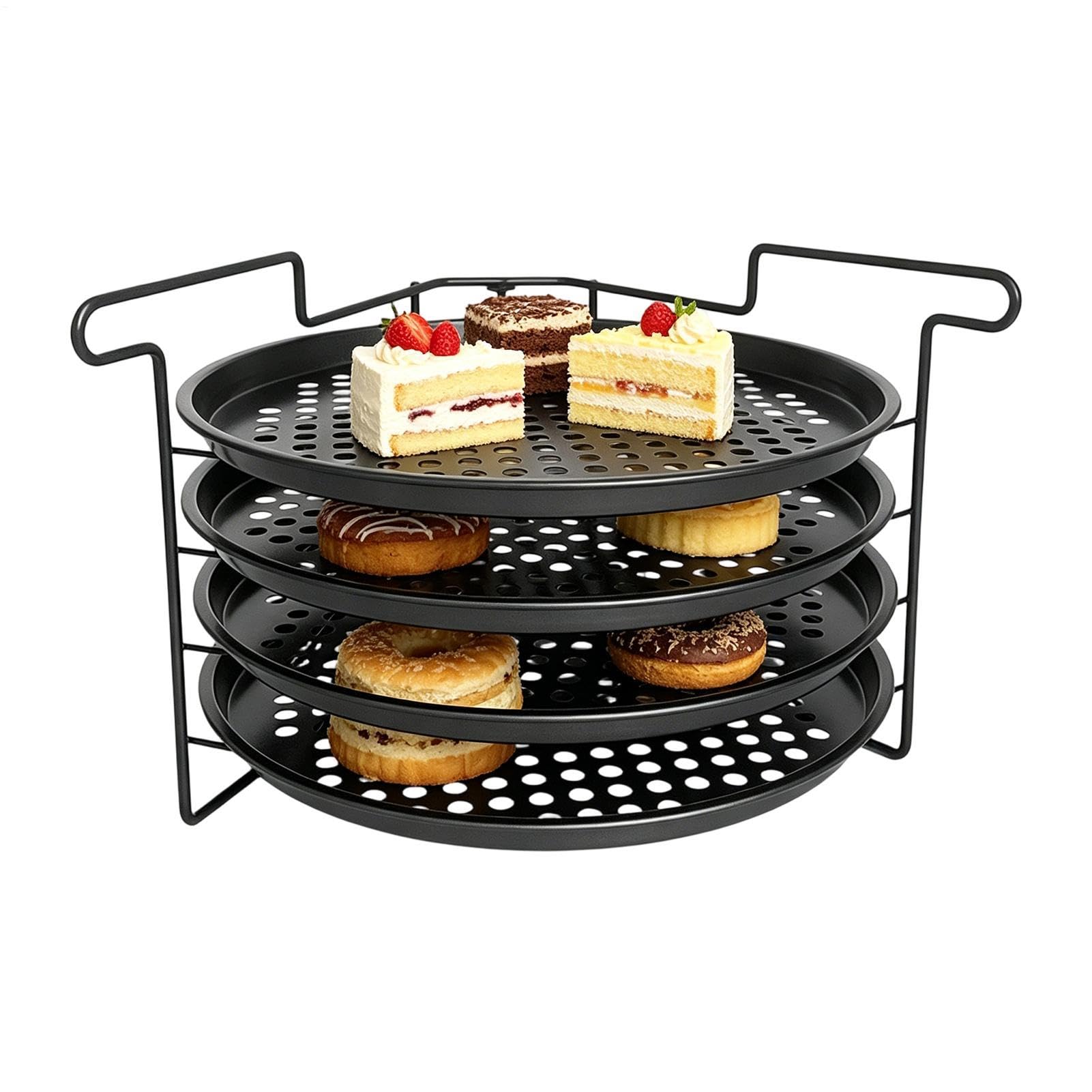 Pizza-Backgestell-Set 4-Etagen Zusammenklappbarer Schwerlast-Ständer | Pizza-Backblech-Gestell für Haushaltsküche, Brot- und Gebäckzubereitung, Restaurant, Catering, Anfänger,