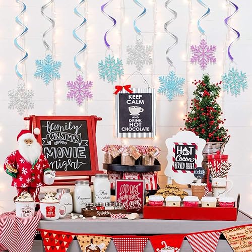 Miniatura 7 de 20 decoraciones de remolinos colgantes de copo de nieve de invierno, serpentinas colgantes de invierno, guirnalda de copos de nieve congelados