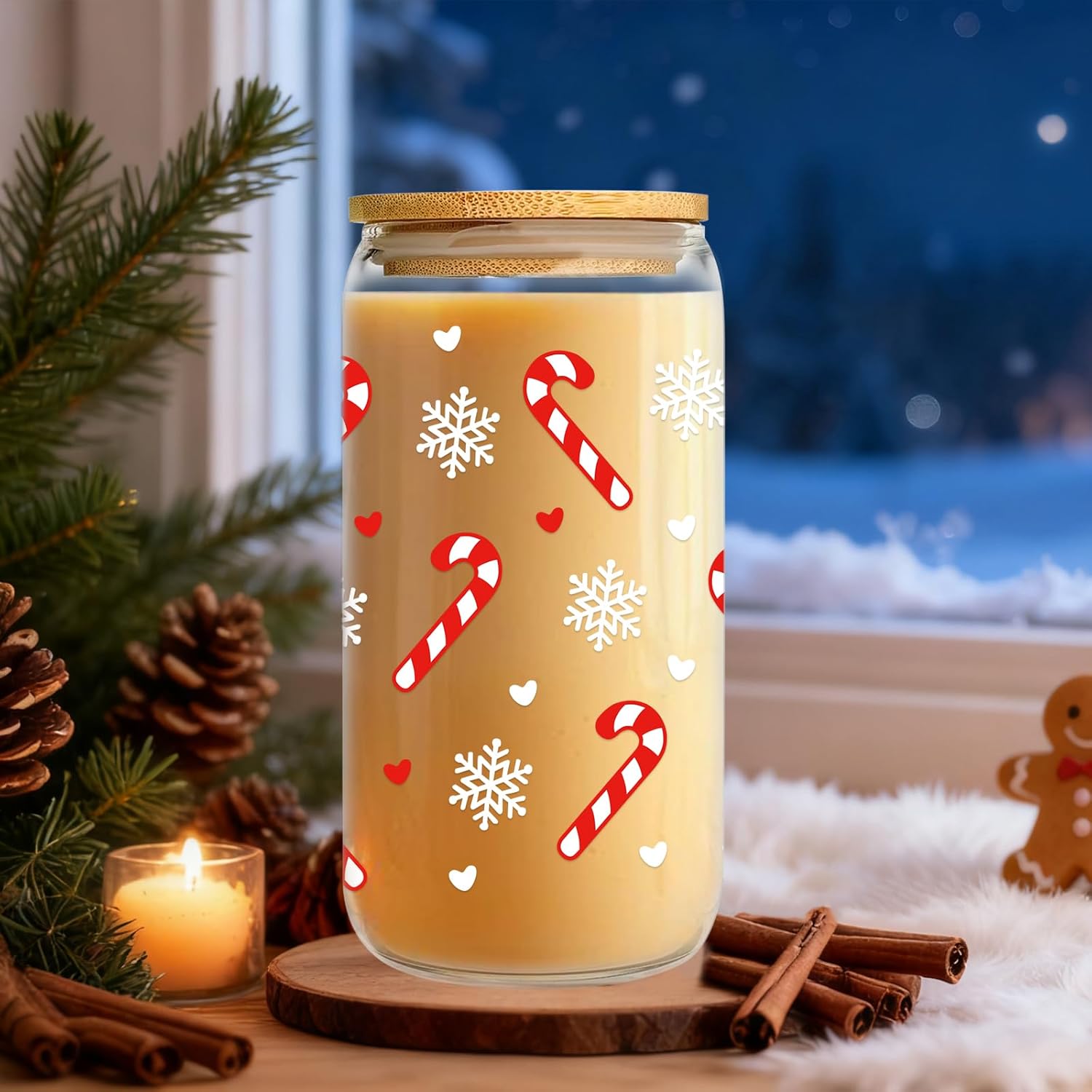 Christmas Gifts for Women - 16oz Candy Cane Glass Cup with Lid Straw - Christmas Coffee Cup for Her - Holiday GlassTumbler for Mom Sister Friend Coworker - Image 6