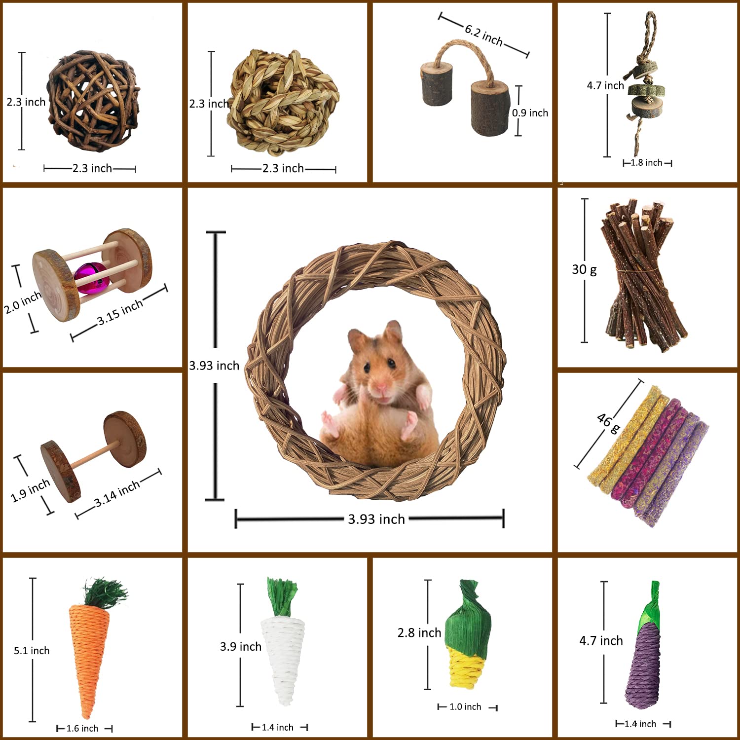 13PCS Guinea Pigs Toys, Rabbit Toys Set Wooden Hamster Toys for Teeth Care, Best Choose for Rabbit Guinea Pig Rat Bunny Chinchillas Gerbils Chew 1