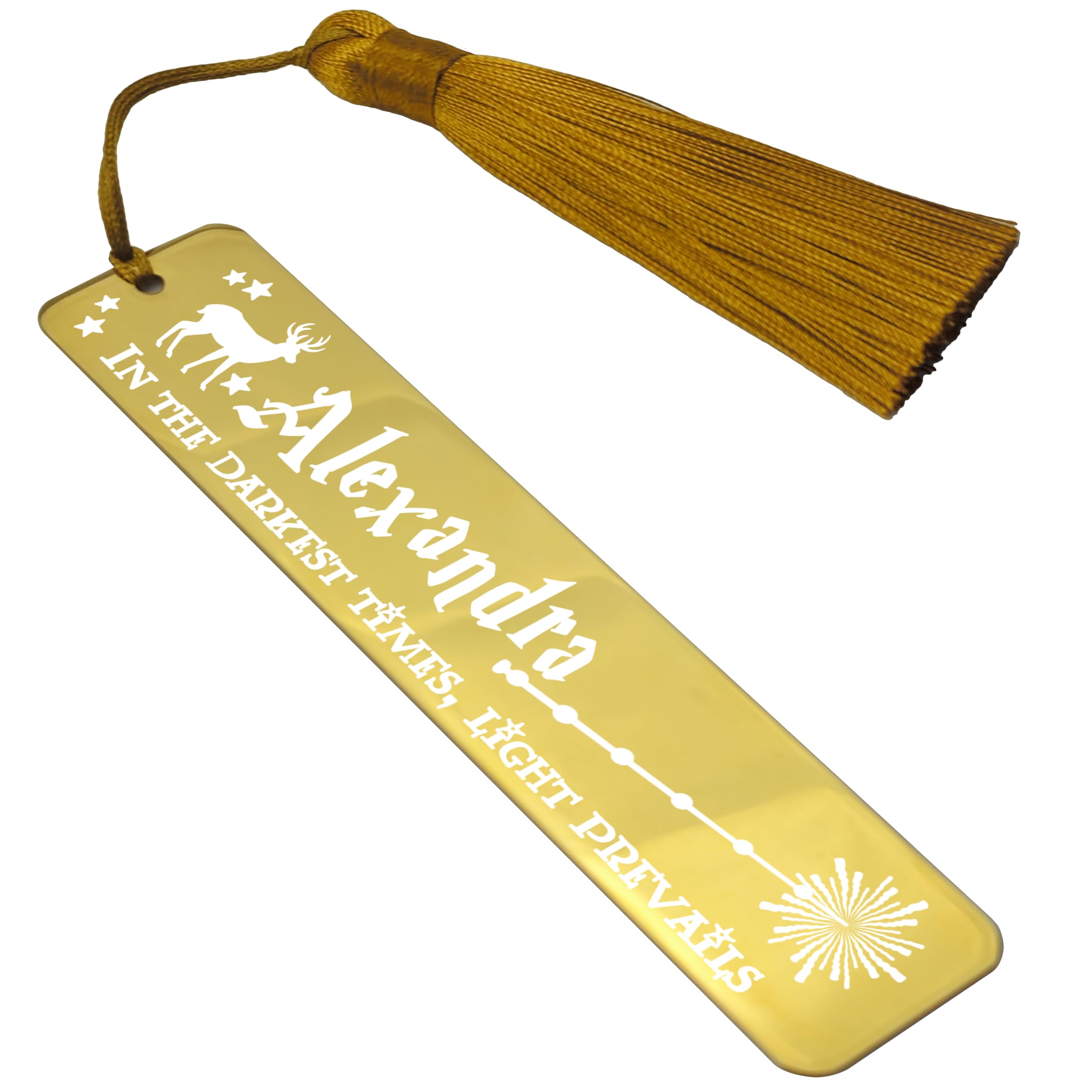 Personalised Stainless Steel Bookmark Wizarding World Inspired Magical Gift for Book Witches or Wizards Movie Fans (Design #2, Gold)