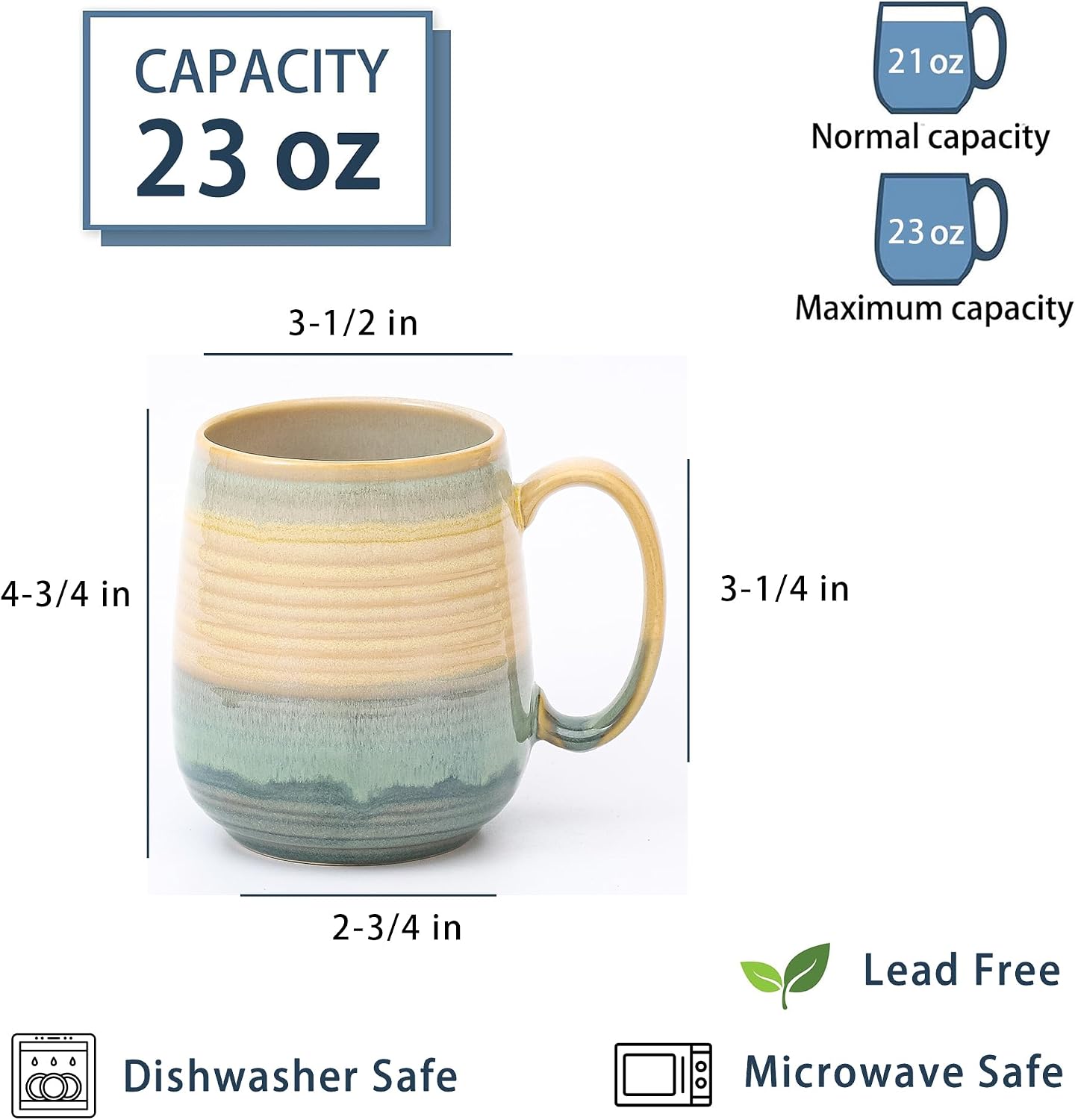Extra Large Ceramic Coffee Mug, 23 oz Big Mug with Handle (Grayish Blue) image 2