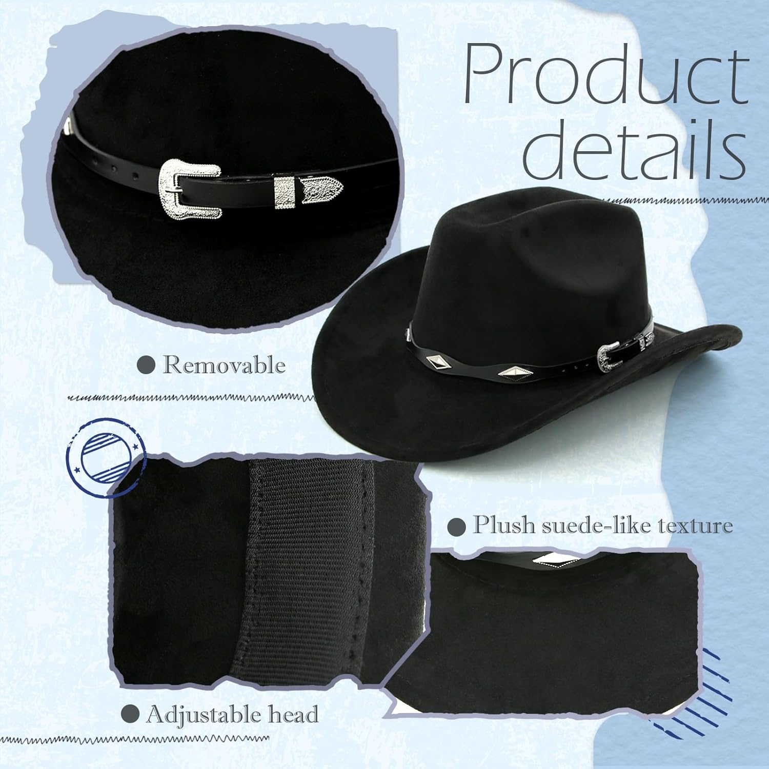 Cowboy Hats Western Cowboy Hat for Men Women Large Brim Fedora Hat with Buckle Belt - Image 4